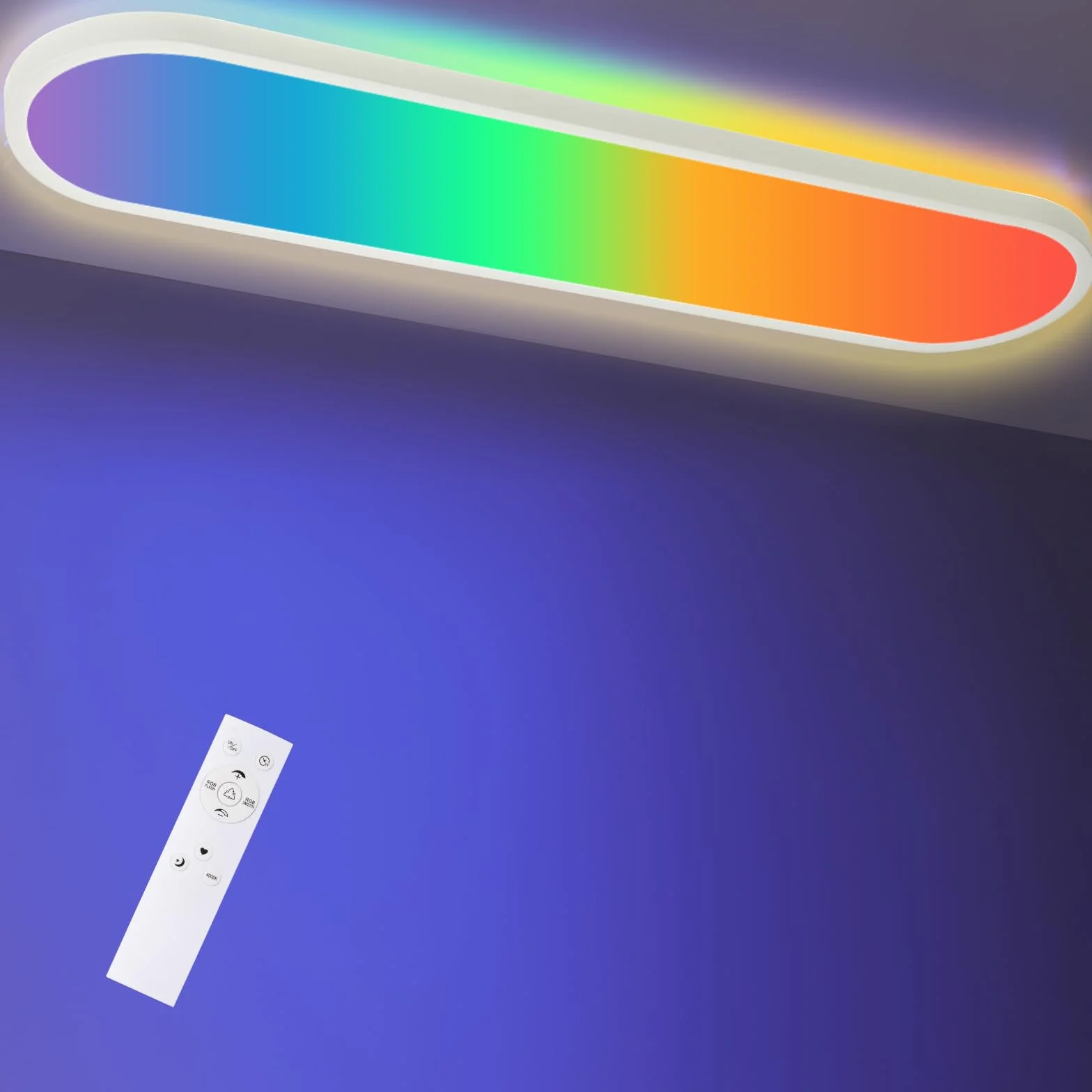 LEZOE Lampa sufitowa LED RGB, ściemniana pilotem, 24W 3000lm, lampa sufitowa RGB 4000K, ściemnialny panel oświetlenia biurowego do kuchni, salonu, sypialni, pokoju dziecięcego, 60x20x2,9 cm owalny