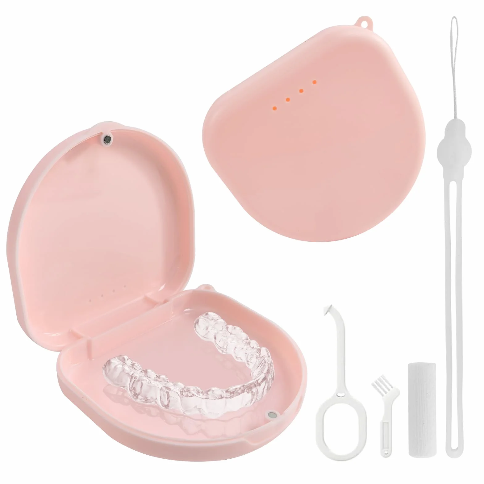 Retainer Case, przenośna wielofunkcyjna podróżna, małe pudełko do produkcji zębów, pusta obudowa do ochrony jamy ustnej z narzędziem do usuwania zębów w kolorze różowym