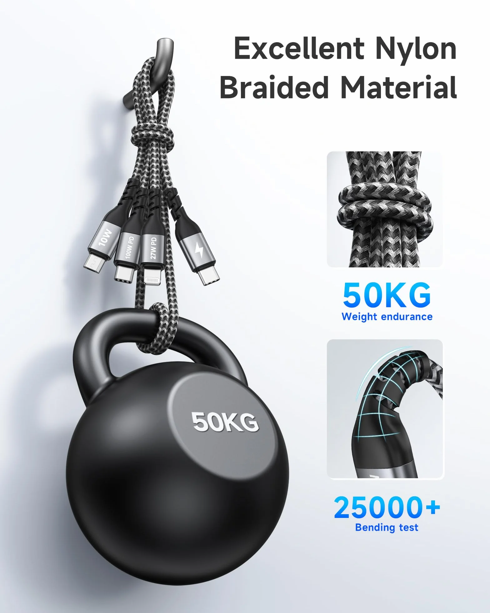 3 w 1 kabel do szybkiego ładowania USB C 100 W 1,2 m dla iPhone 16/15/14, Galaxy S24/S23, Huawei, MacBook