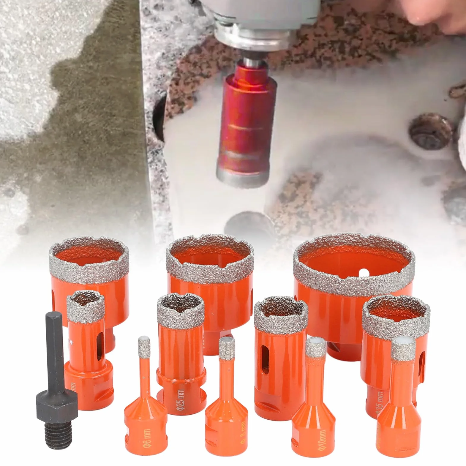 Sxhlseller Zestaw Diamentowych Otwornic Wydajny Wosk Chłodzący Chwyt Sześciokątny do Ceramicznego Granitu Marmurowego 11-częściowy Zestaw dla Profesjonalnych Majsterkowiczów