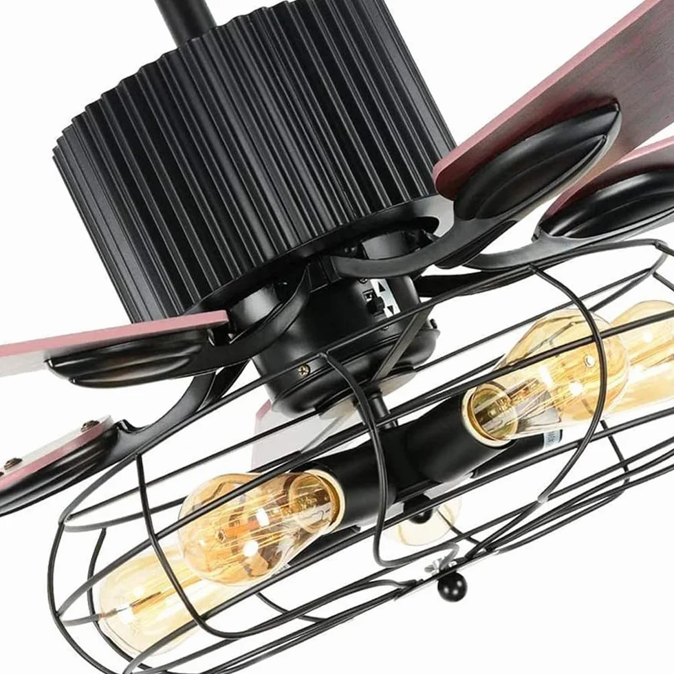 Wentylator Sufitowy Z Oświetleniem Zdalnego Sterowania Ściemnialny Wentylator E27 Wentylator Sufitowy Żyrandol LED Loft Wentylator Sufitowy Retro Industry Cichy Salon Sypialnia Jadalnia Timing