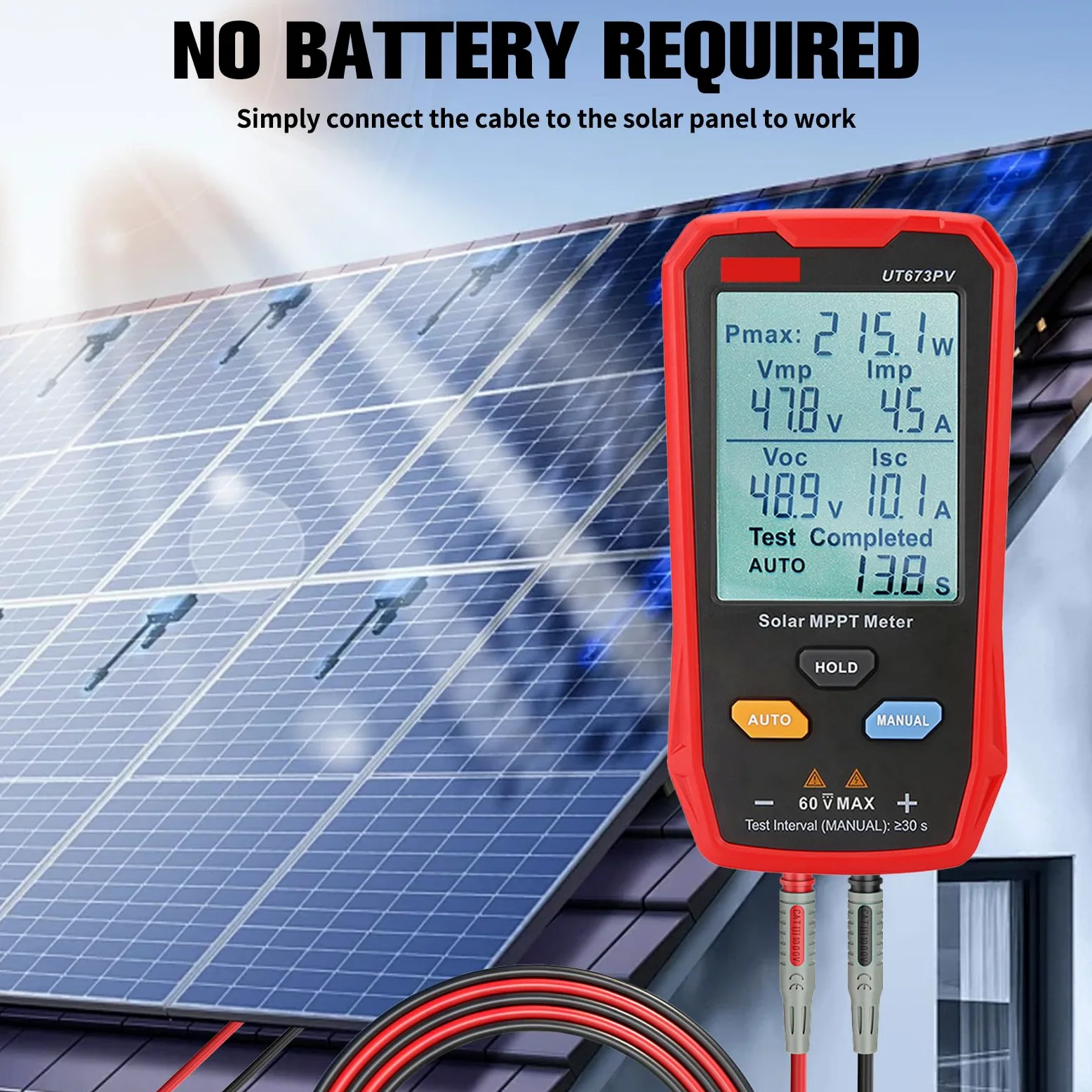 Tester paneli słonecznych – multimetr fotowoltaiczny 800 W z dużym ultraprzezroczystym wyświetlaczem LCD, solarny miernik MPPT, łatwy do przenoszenia, przyjazny dla użytkownika, test danych modułów