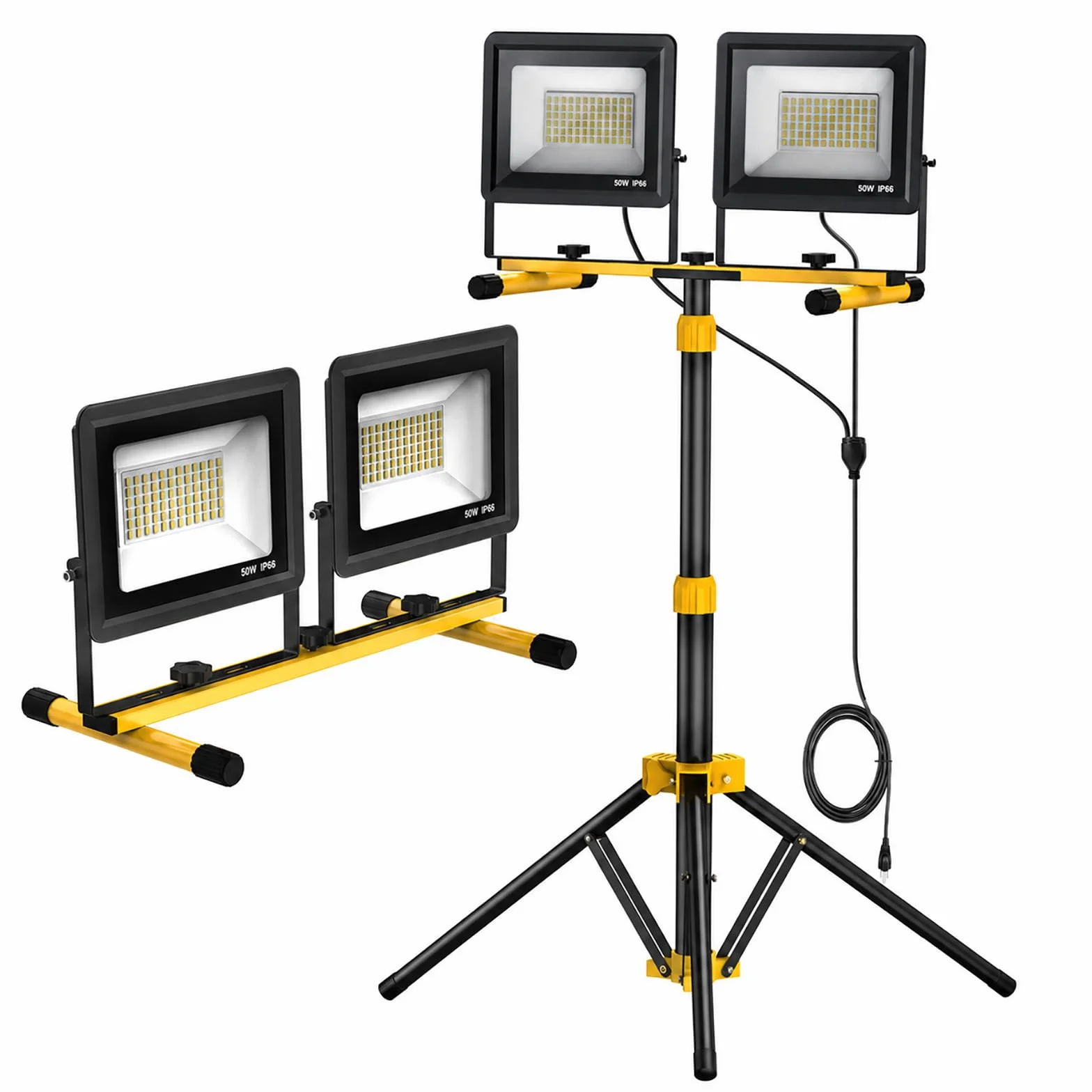 Reflektor budowlany LED 2 x 50 W, lampa robocza LED z wtyczką
