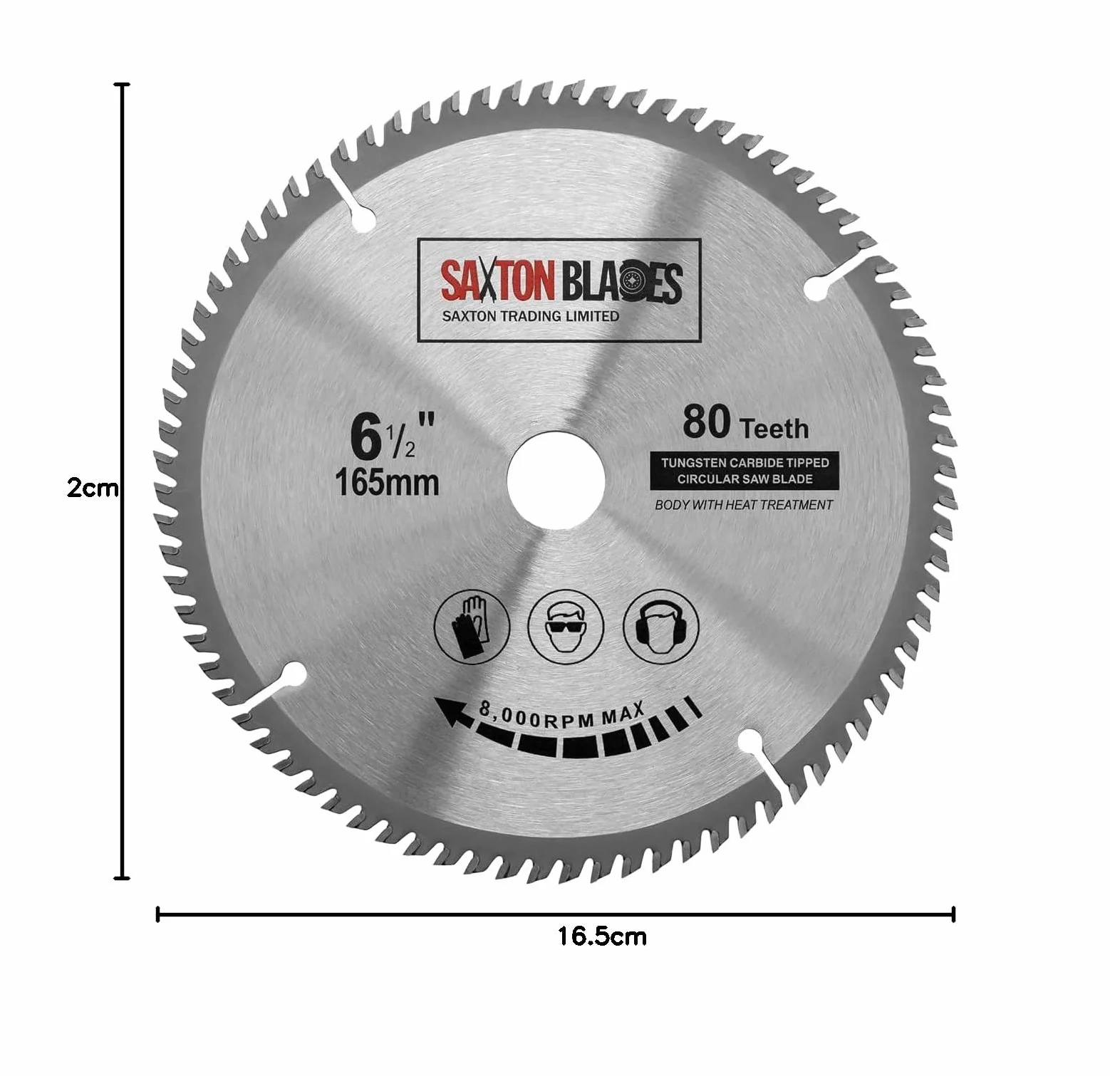 Saxton TCT tarczowa tarcza do cięcia drewna 165 mm x 20 mm (pierścień 16 mm) x 80 zębów kompatybilna z Bosch Makita itp