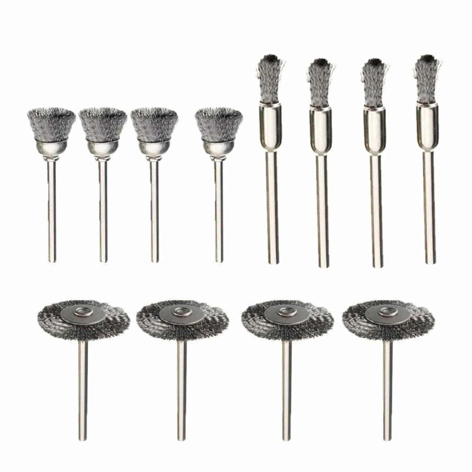12 sztuk szczotka druciana szczotka mosiężna wiertło narzędzie obrotowe polerowanie narzędzie obrotowe zestaw szczotek do usuwania rdzy metalowej ( Color : 12pcs Steel Brushes , Size : 3MM )