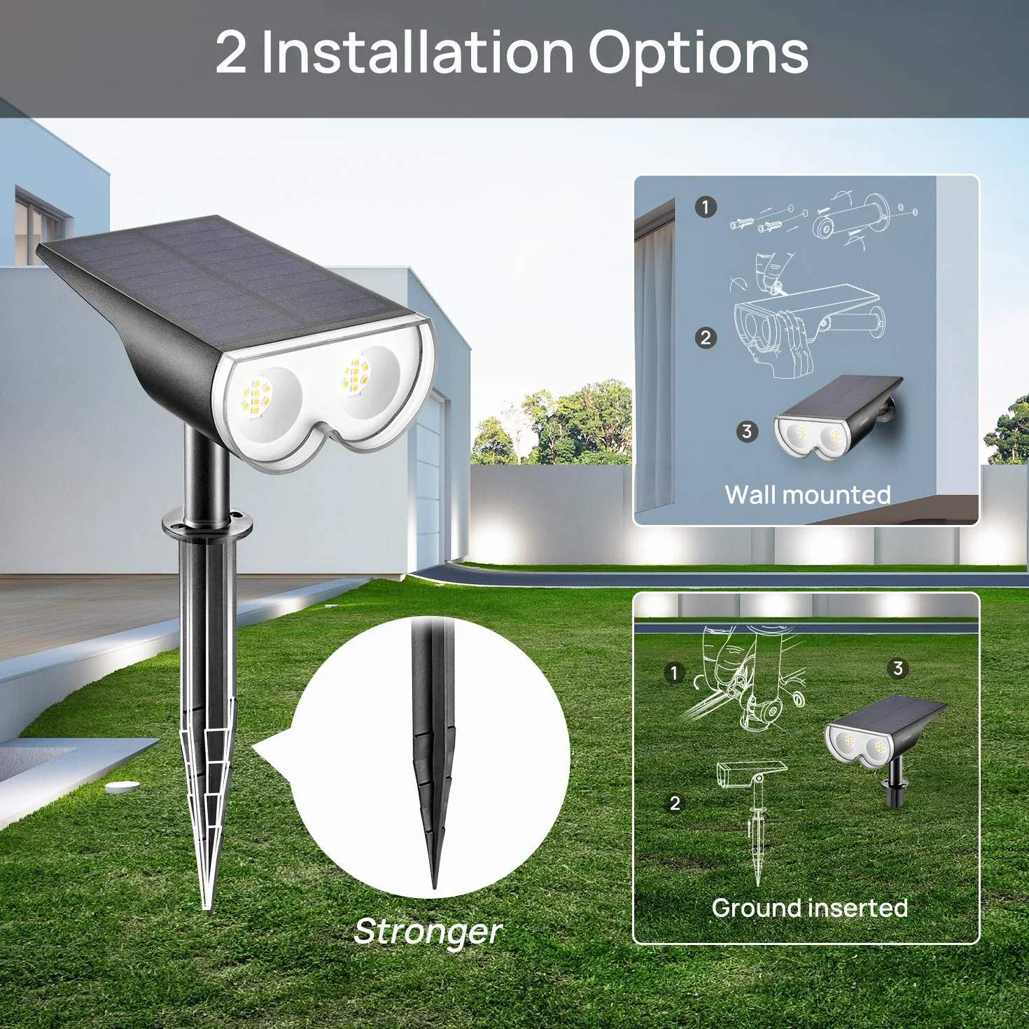 Linkind solarne reflektory krajobrazowe, 16 LED, praca od zmierzchu do świtu, 3000 K, solarne zewnętrzne światła ogrodowe, ciepła biel, IP67, wodoodporne lampy ścienne do ogrodu, podjazdu, chodnika, na ganek, 4-pak