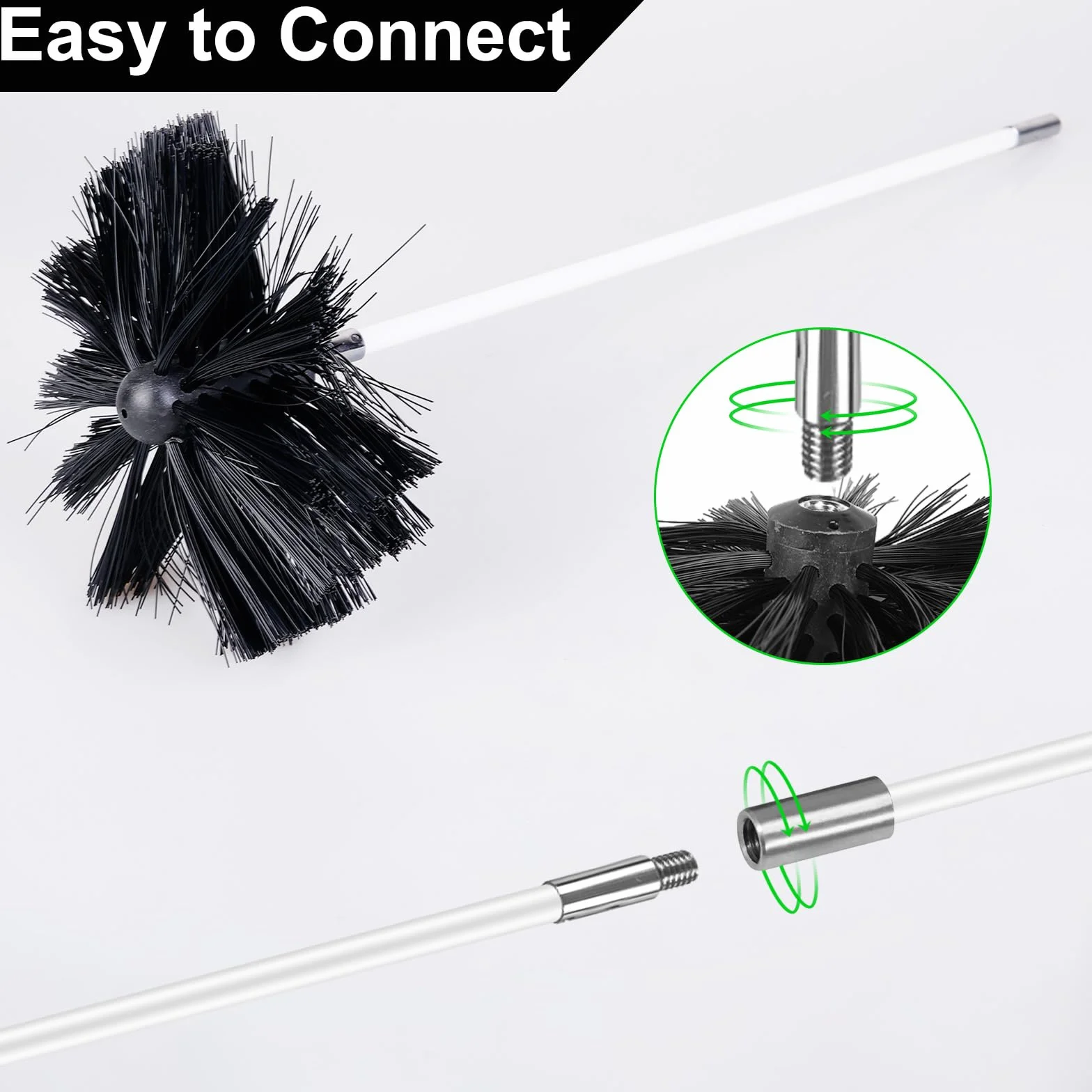 Zestaw 24 sztuk szczotek kominkowych z 18 elastycznymi drążkami 410 mm + 2 głowicami szczotki 150 mm + 1 długa szczotka do drewna + akcesoria, szczotka do czyszczenia kominka, rury kanalizacyjnej