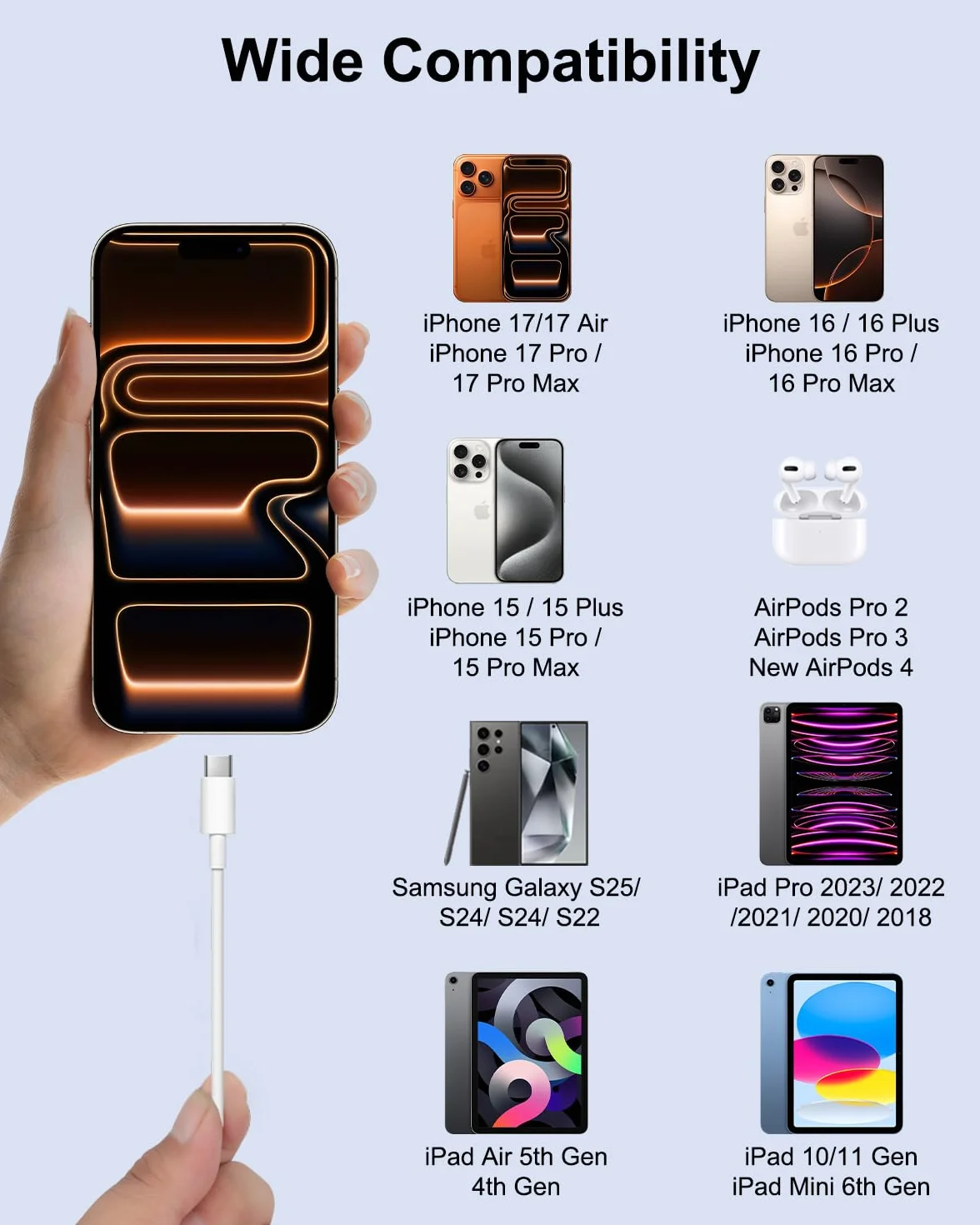 Kabel Carplay do iPhone'a 17/16/15, Kabel Ładujący USB C, zestaw 2 sztuki 1M + 2M kabel USB do USB C kabel Ładujący do iPhone'a Przewody do ładowania Przewód ładujący do iphone'a 17 16 15 Pro Max Plus