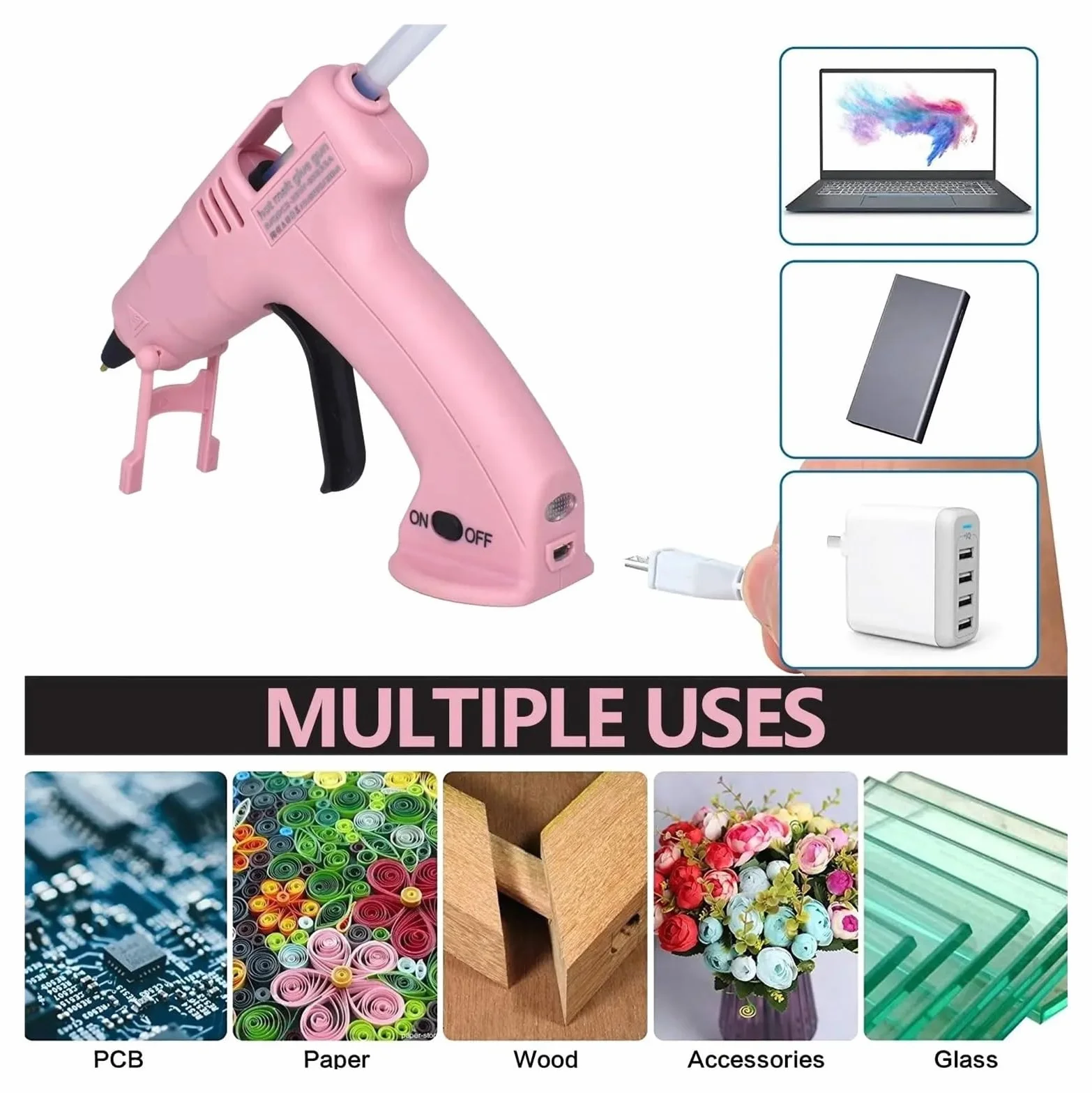 Bezprzewodowy Pistolet Do Klejenia Na Gorąco Dziecko Rękodzieło Domowe Naprawy DIY Użyj Kleju W Sztyfcie 7 Mm Bezprzewodowy Pistolet Do Klejenia 3,6 V 2000 MAh 60 Min Czas Użytkowania(SET-3)