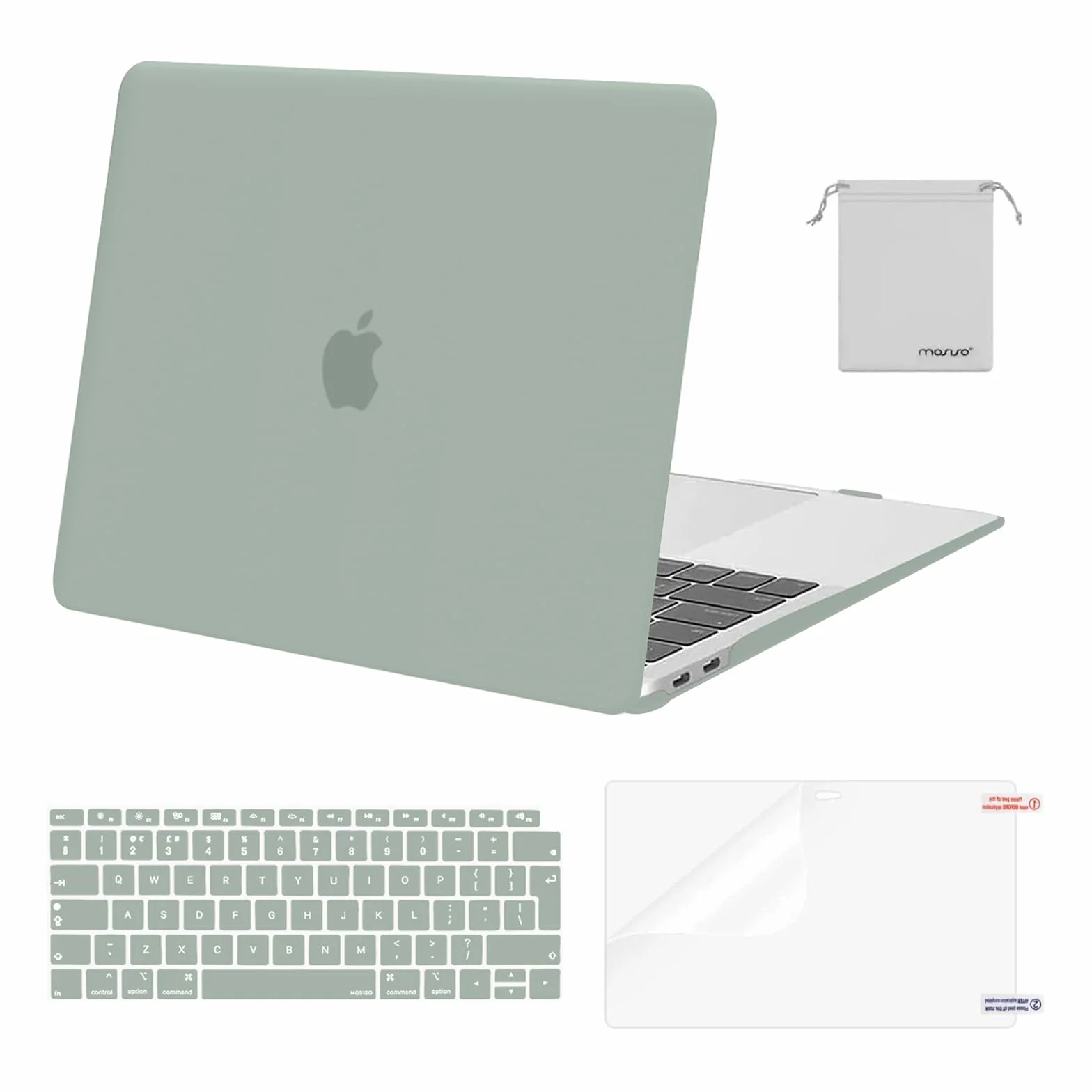 MOSISO Etui kompatybilne z MacBook Air 13 etui M1 2021 2020 2019 2018 A2337 A2179 A1932 Touch ID, etui do MacBooka Air M1 13,3 cala i etui na klawiaturę i etui na klawiaturę i futerał, antyczna zieleń