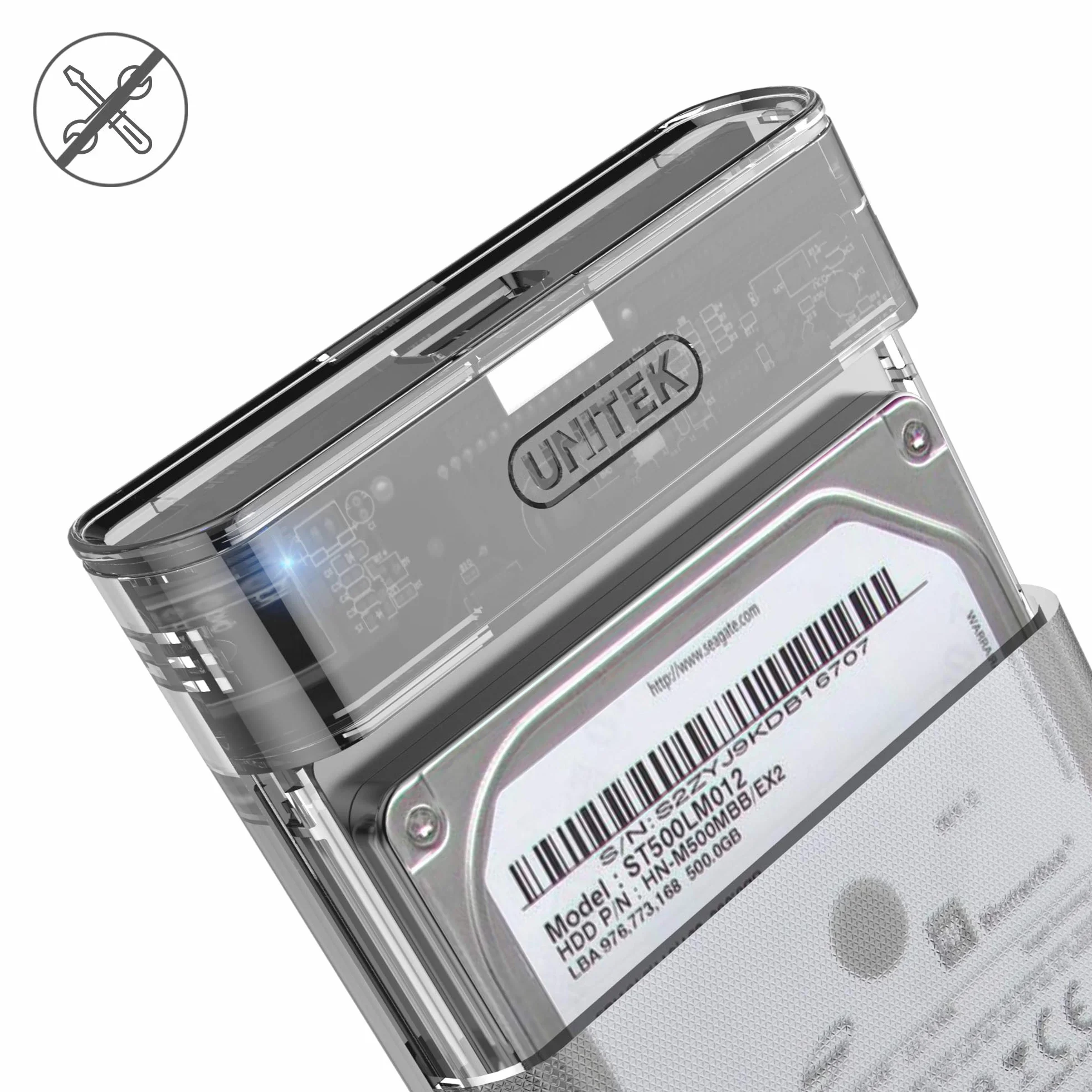 Obudowa UNITEK do dysków twardych 2,5 cala HDD/SSD SATA I/II/III, USB 3.0, przezroczysta