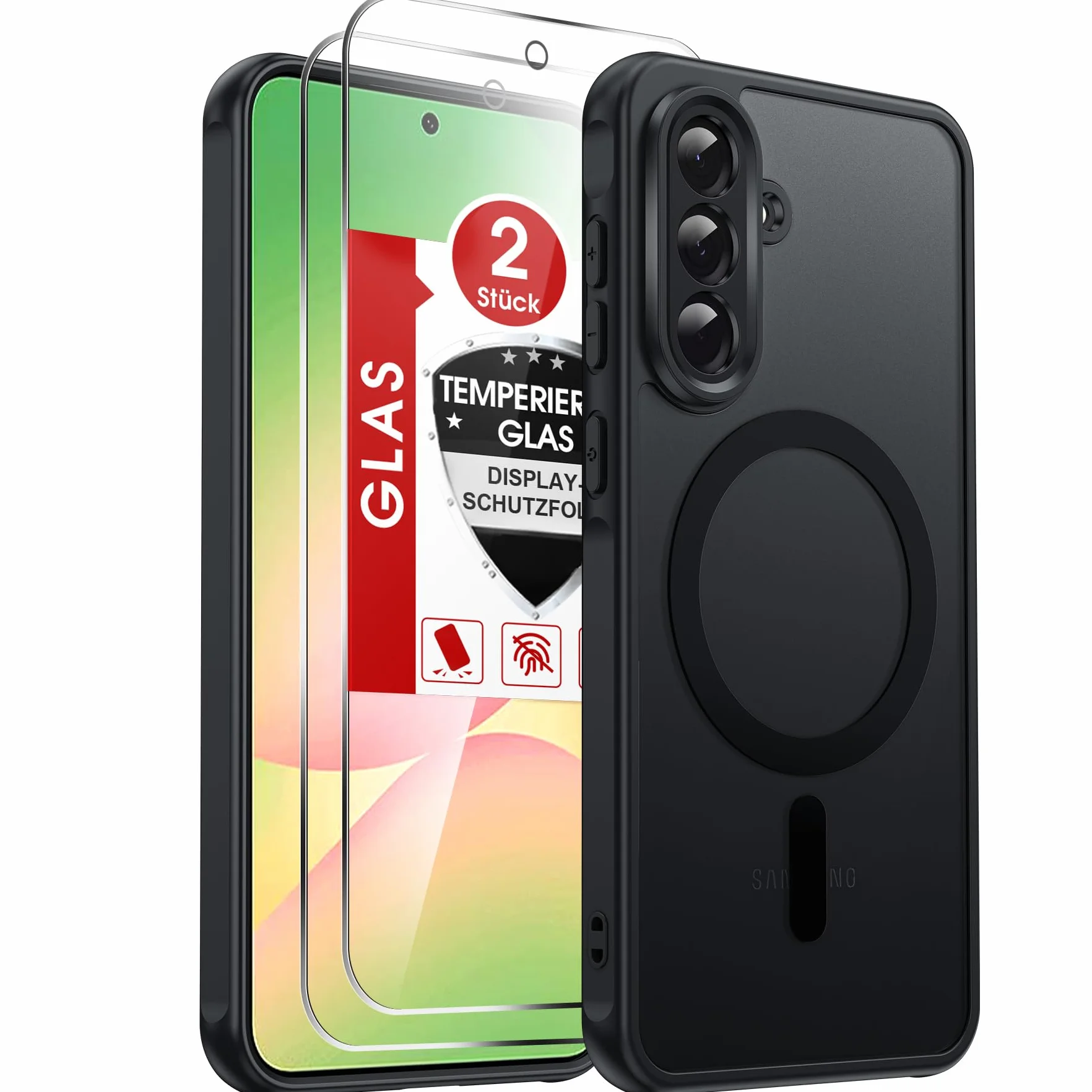 LeYi Magnetyczne etui do Samsung Galaxy A56 5G z 2 szt. szkło hartowane, etui do A 56 półprzezroczyste matowe odciski palców odporne na zarysowania zderzak TPU odporny na wstrząsy futerał ochronny