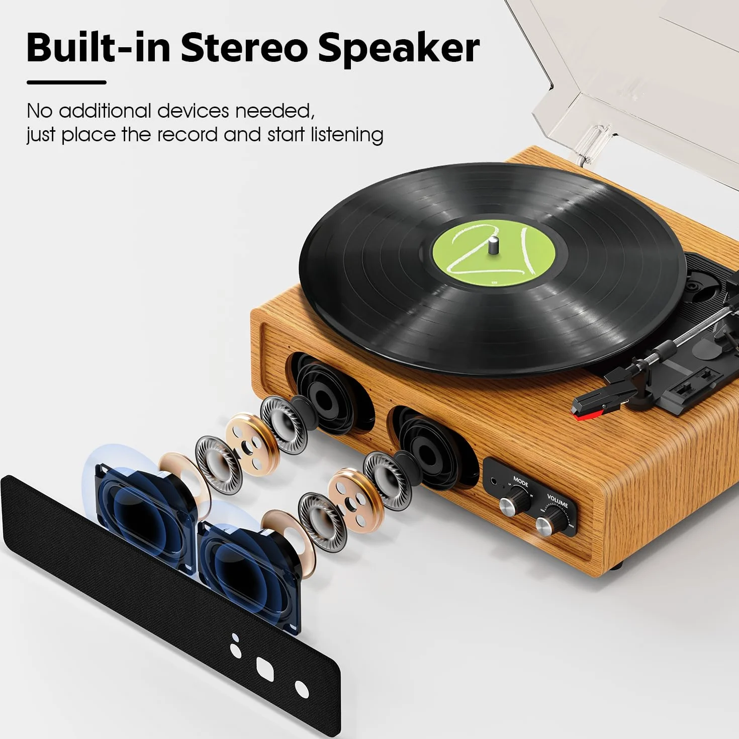 FYDEE Przenośny Gramofon Winylowy Bluetooth 3 Prędkości 33/45/78 RPM Retro Odtwarzacz z Wbudowanymi Głośnikami Stereo