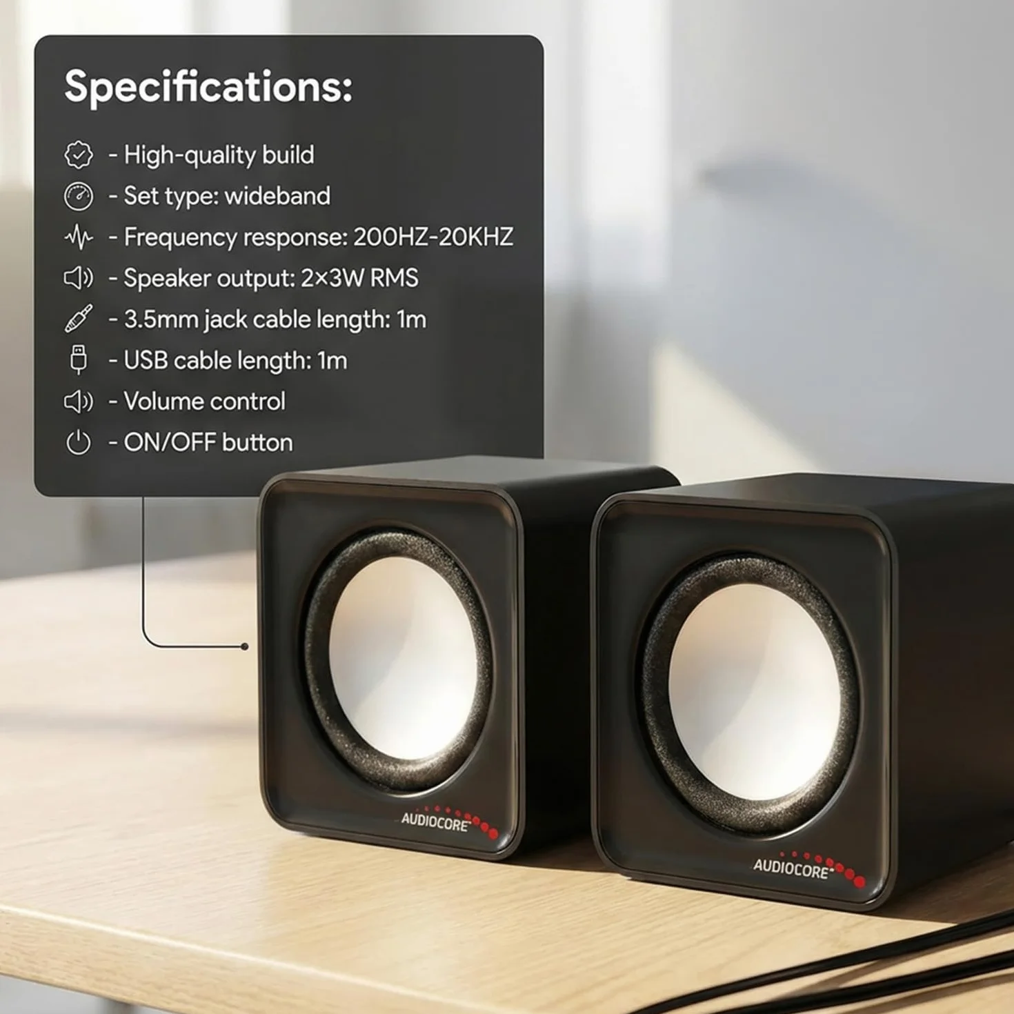 Audiocore Audiocore AC870 Głośniki Komputerowe, 6 W, Czarny/Biały