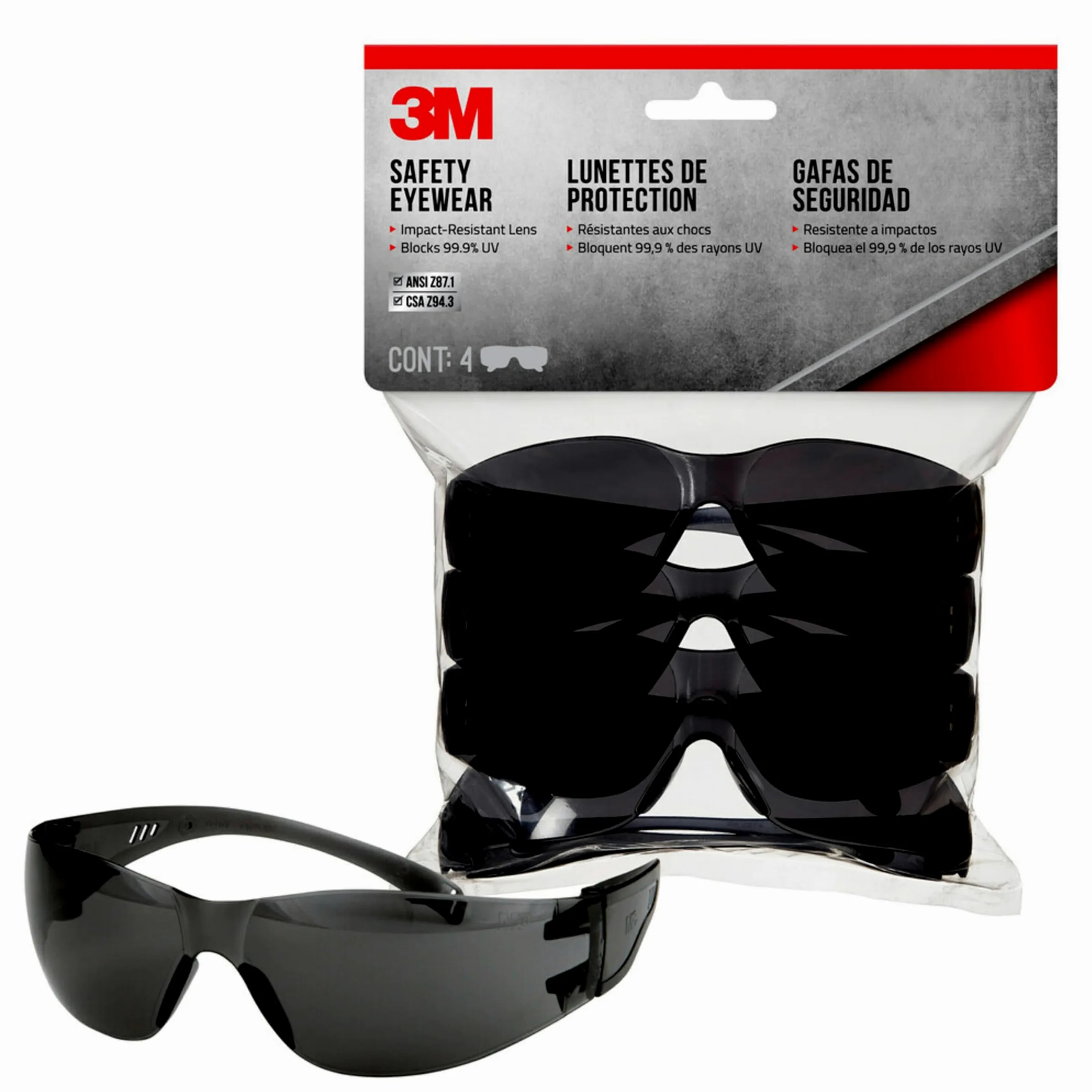 3M Okulary ochronne na zewnątrz, szare (4 sztuki)