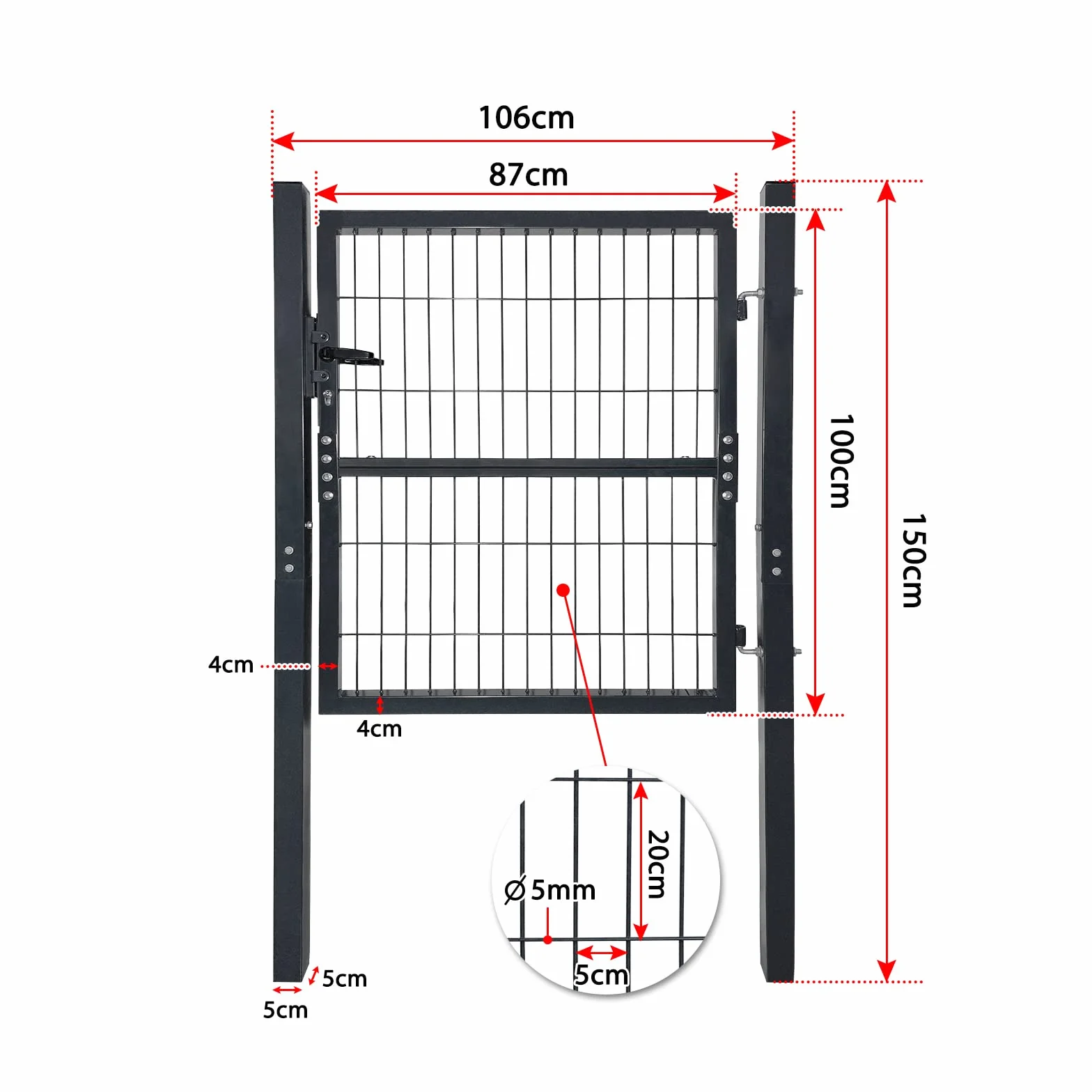 UISEBRT Brama ogrodowa antracyt drzwi ogrodowe ze stali ocynkowanej Brama ogrodowa z słupkami i drzwiami zamkowymi, płot ogrodowy, drzwi ogrodzeniowe - 100 x 100 cm