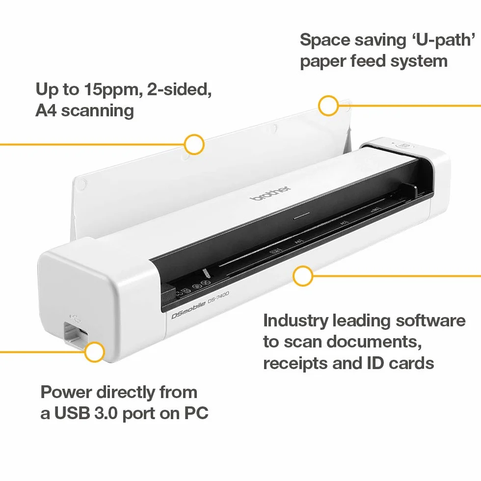 Brother DS-740D skaner dokumentów A4, USB 3.0, przenośny, dwustronny, 15 PPM, biały