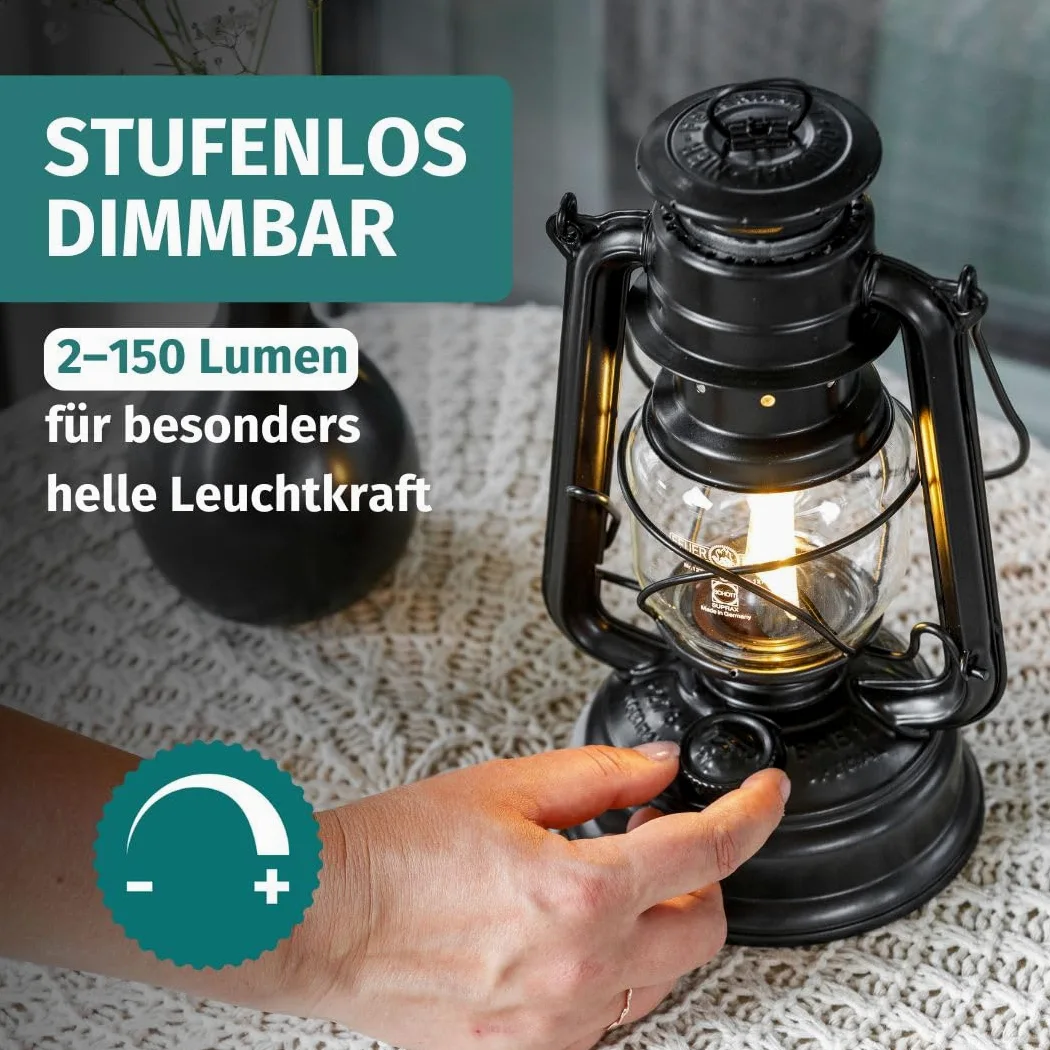 Feuerhand Latarnia LED Baby Special 276 – bezstopniowo ściemniana latarnia do salonu, na balkon lub taras – z ciepłym białym światłem, zasilanie bateryjne i bateryjne – czerwona
