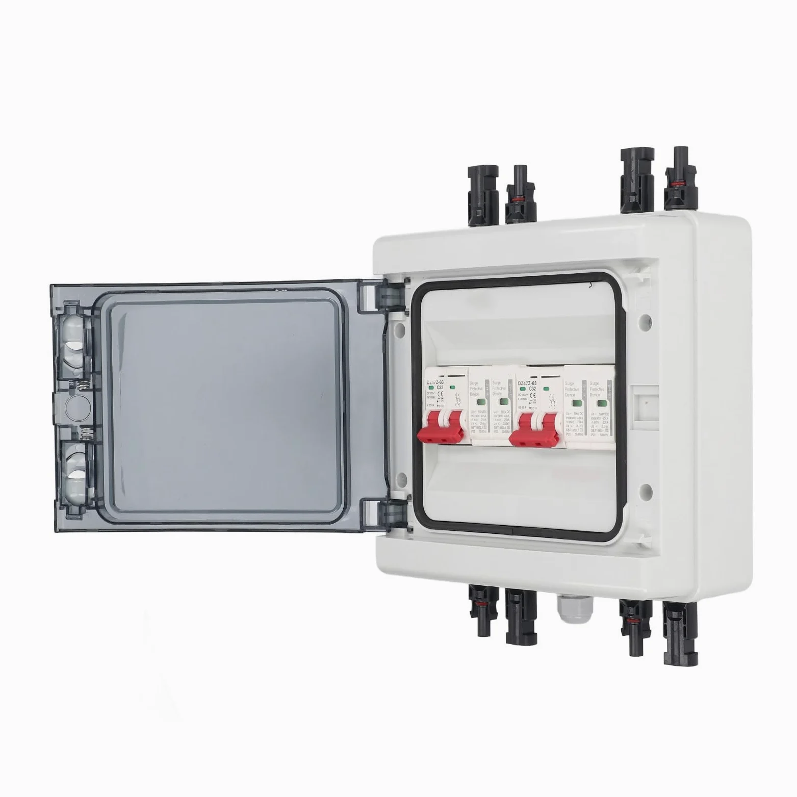 Generic Wyłącznik Fotowoltaiczny DC 500 V 32 A IP65 Wyłącznik Izolacyjny z Pudełkiem do Ochrony Słonecznej, Wodoodporny Ogranicznik przepięć do Systemów Solarnych Poza siecią
