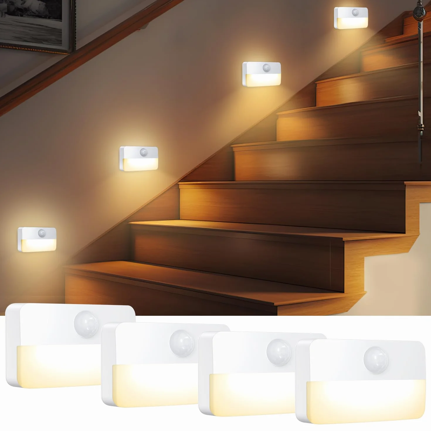 Lampka nocna LED z czujnikiem ruchu, na baterie, lampka nocna dla niemowląt, automatyczne włączanie/wyłączanie, idealna do sypialni, pokoju dziecięcego, schodów