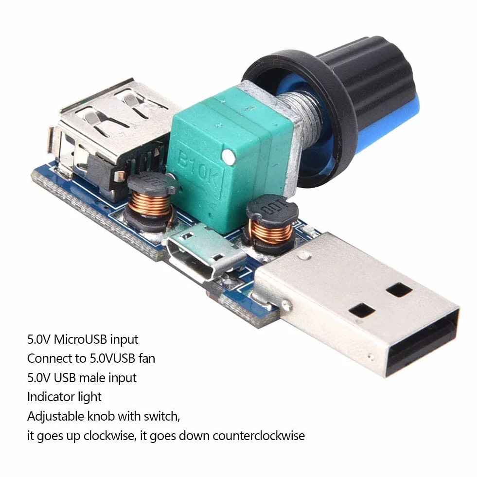2 Sztuk 5V Wentylator Usb Bezstopniowy Regulator Prędkości Z Przełącznikiem Moduł Prędkości Regulator Prędkości Wyciszenie Chłodzenia Wielobiegowy Regulator Prędkości Wiatru Dla Domu Biurowego