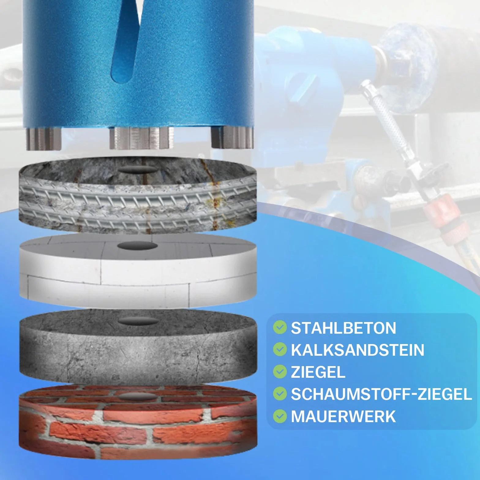 M22 diamentowa koronka wiertnicza pogłębiacz puszek do wiertarek rdzeniowych, w zestawie turbo 10 mm, L 200 mm, Ø 68 mm, adapter SDS-PLUS, wiertło rdzeniowe, spawane laserowo, do betonu, granitu, muru