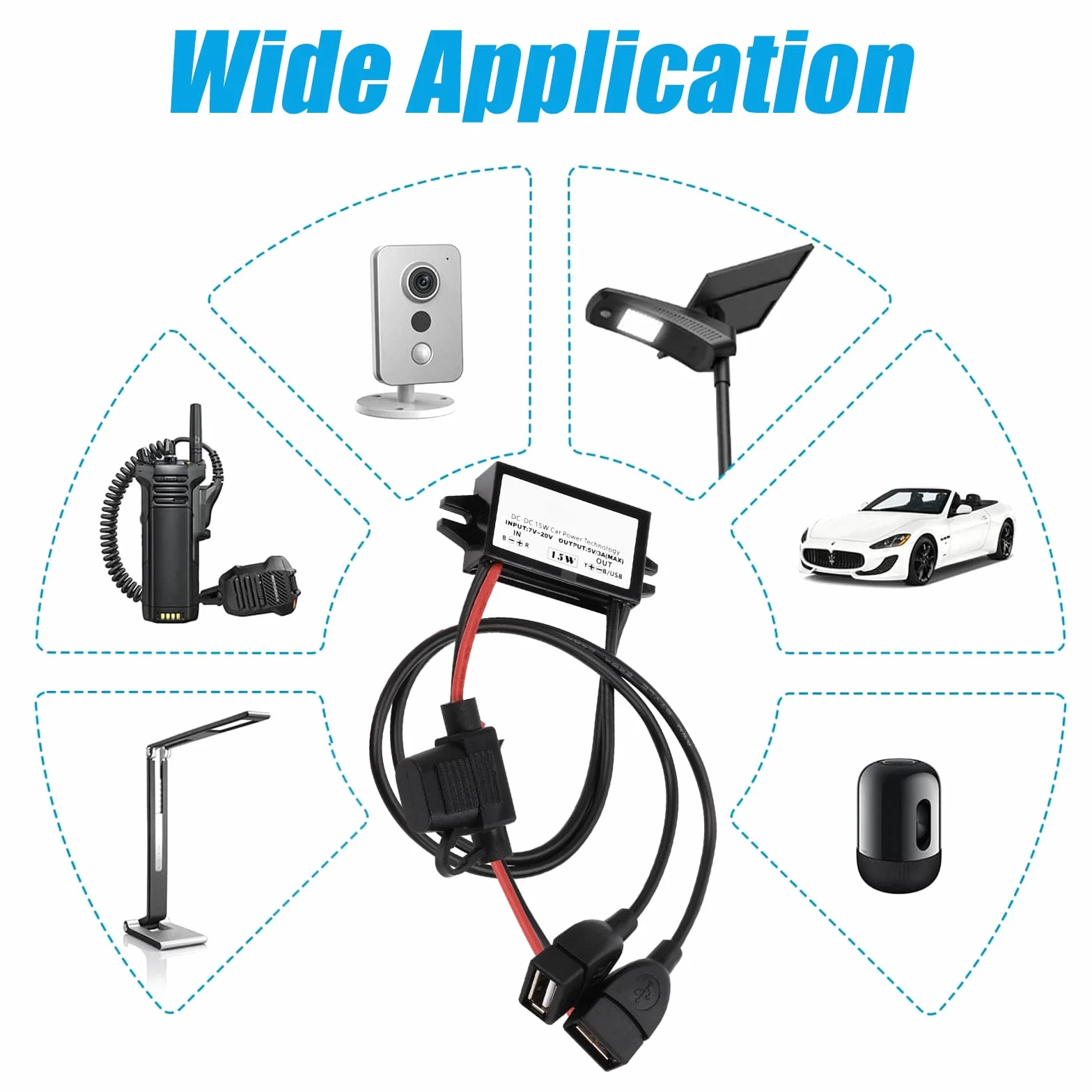 Adapter USB 12V na USB,12V na 5V moduł konwertera DC Buck 3A 15W DC na DC adapter samochodowy z bezpiecznikiem (DualUSB)