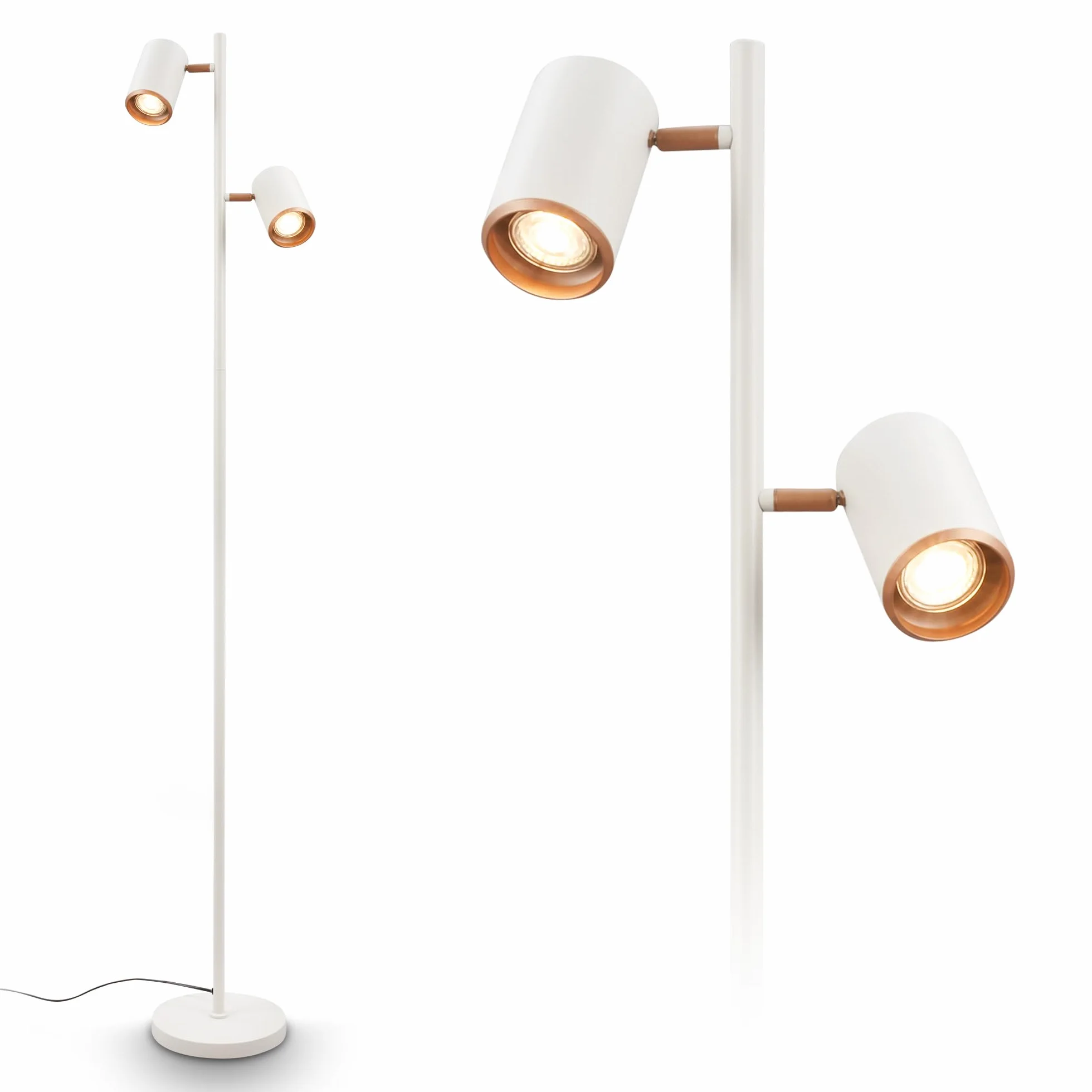 BRILONER - Lampa podłogowa z przełącznikiem kablowym, obrotowe reflektory punktowe, 2x gniazdo GU10, lampka do czytania, lampa do salonu, dekoracja sypialni, 22x159,5cm, jasnoszary-kawowy