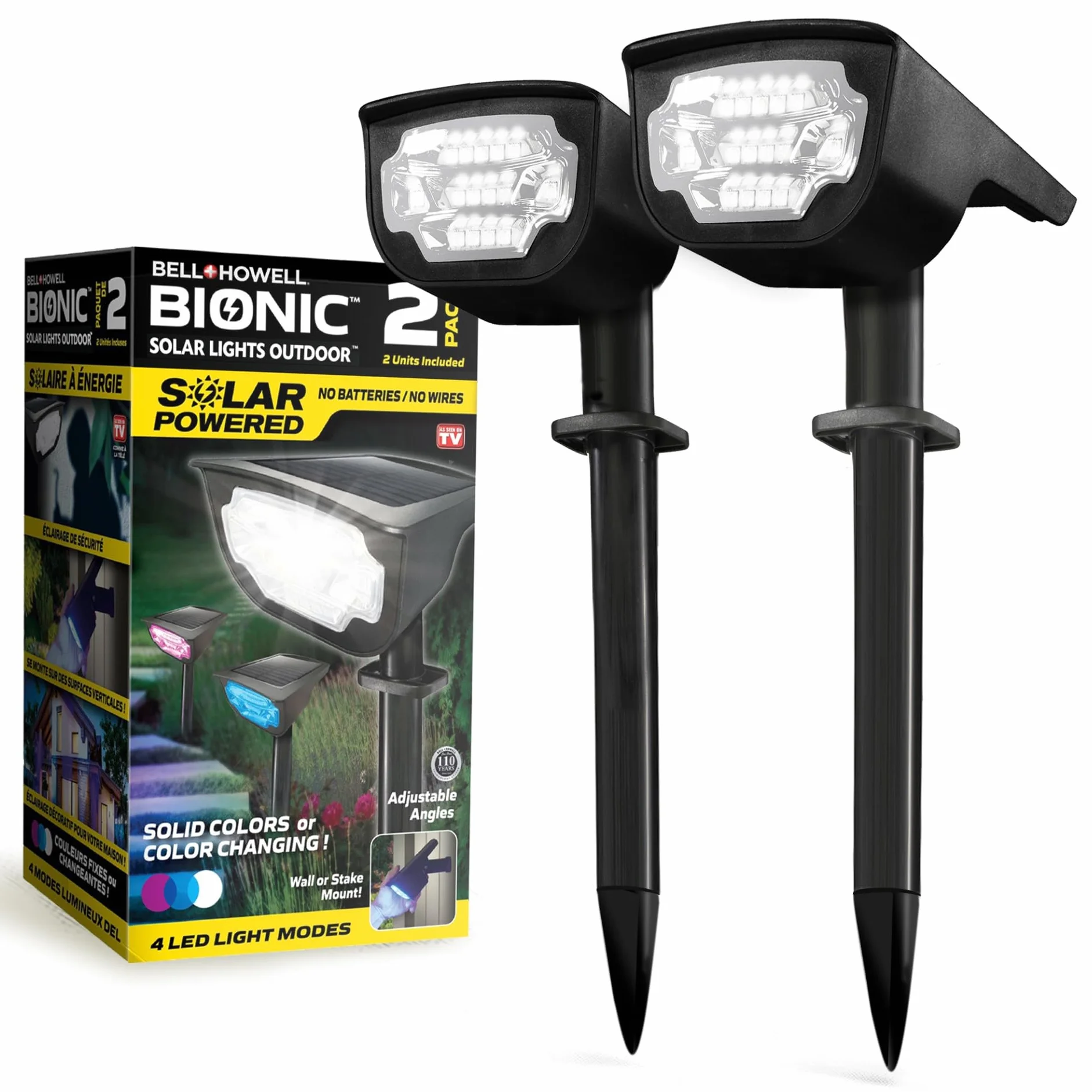 Bionic Burst oświetlenie krajobrazowe firmy Bell+Howell solarne światła punktowe zewnętrzne wodoodporne światła LED zmieniające kolor oświetlenie ogrodowe regulowane lampy ścienne bezprzewodowe