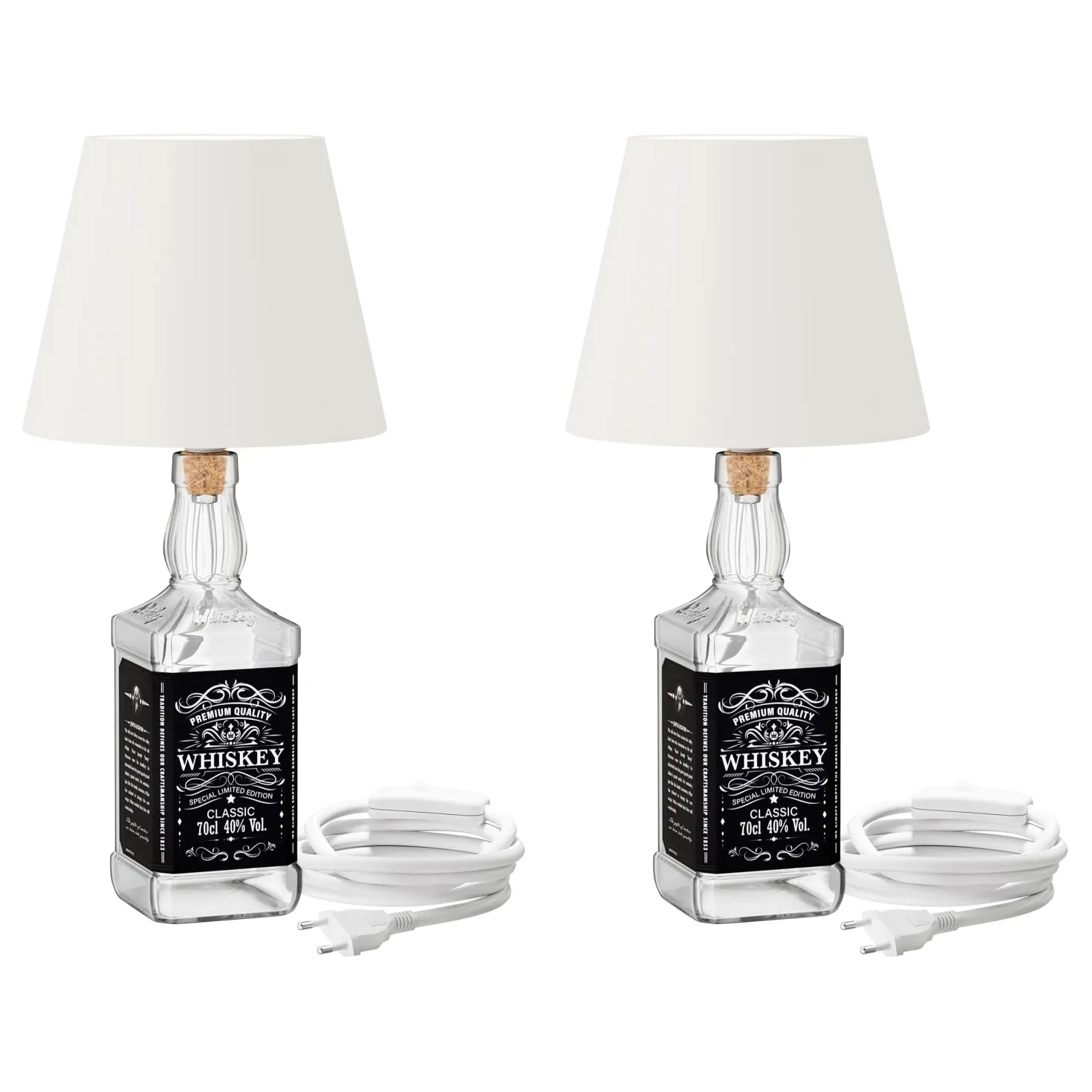 ledscom.de 2x lampa stołowa FLAKO, kabel tekstylny w kolorze białym, klosz w kolorze białym, w zestawie żarówka E27 RGB, inteligentna (ciepła biel – zimna biel, 892 lm), bez butelki