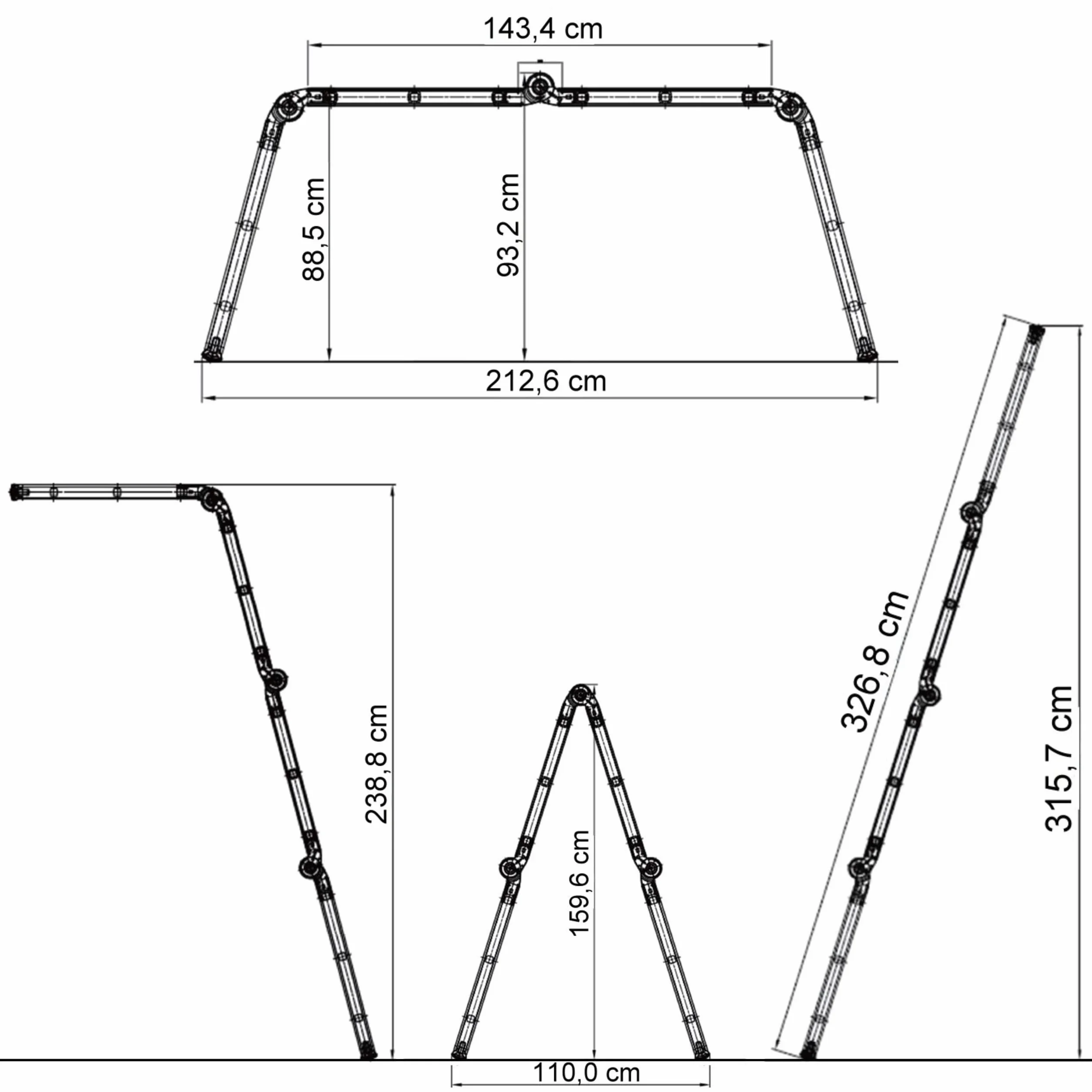 hjh OFFICE 12-stopniowa drabina wielofunkcyjna z 2 płytami rusztowania z litego aluminium W3 srebrna 345 cm Maksymalne obciążenie 150 kg 801202