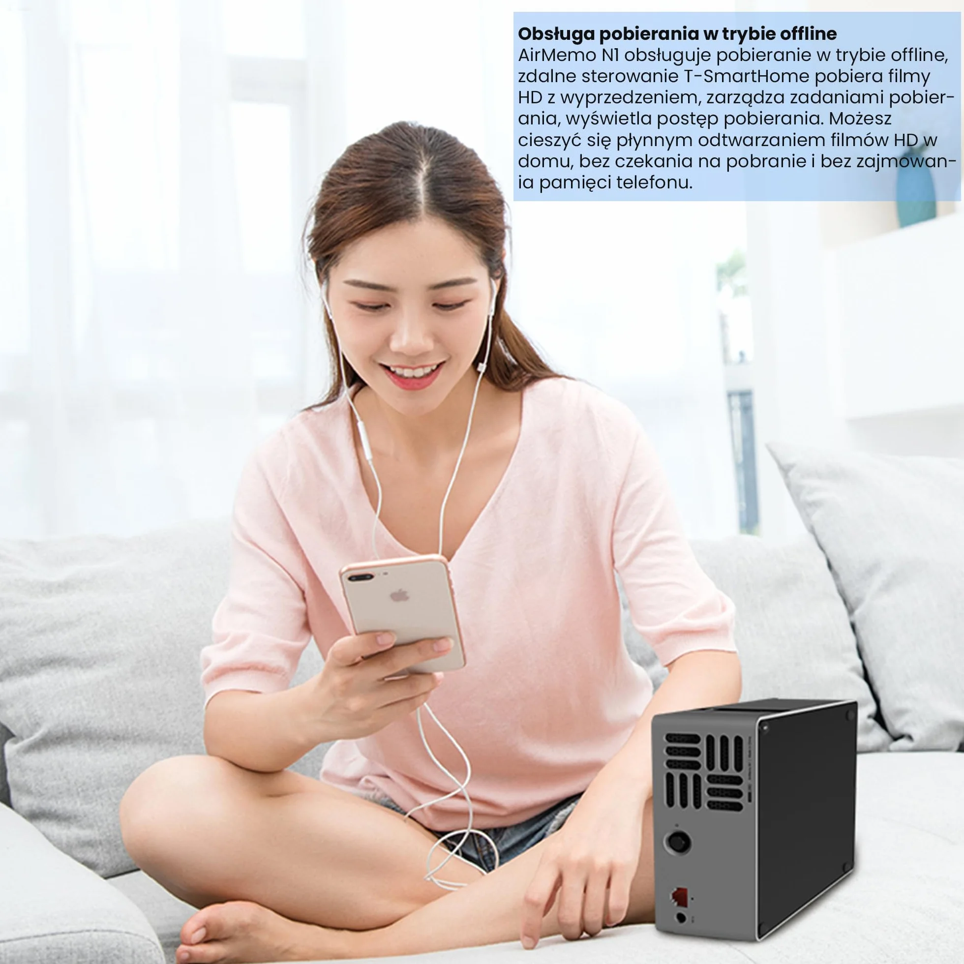 Serwer NAS, 1 SATA, 2 GB RAM, 1 RJ45 1000 MB/s, 1 USB 3.0, procesor dwurdzeniowy 1,6 GHz, zdalny dostęp, automatyczna kopia zapasowa telefonu, Kompatybilny z Androidem, iOS, Windows