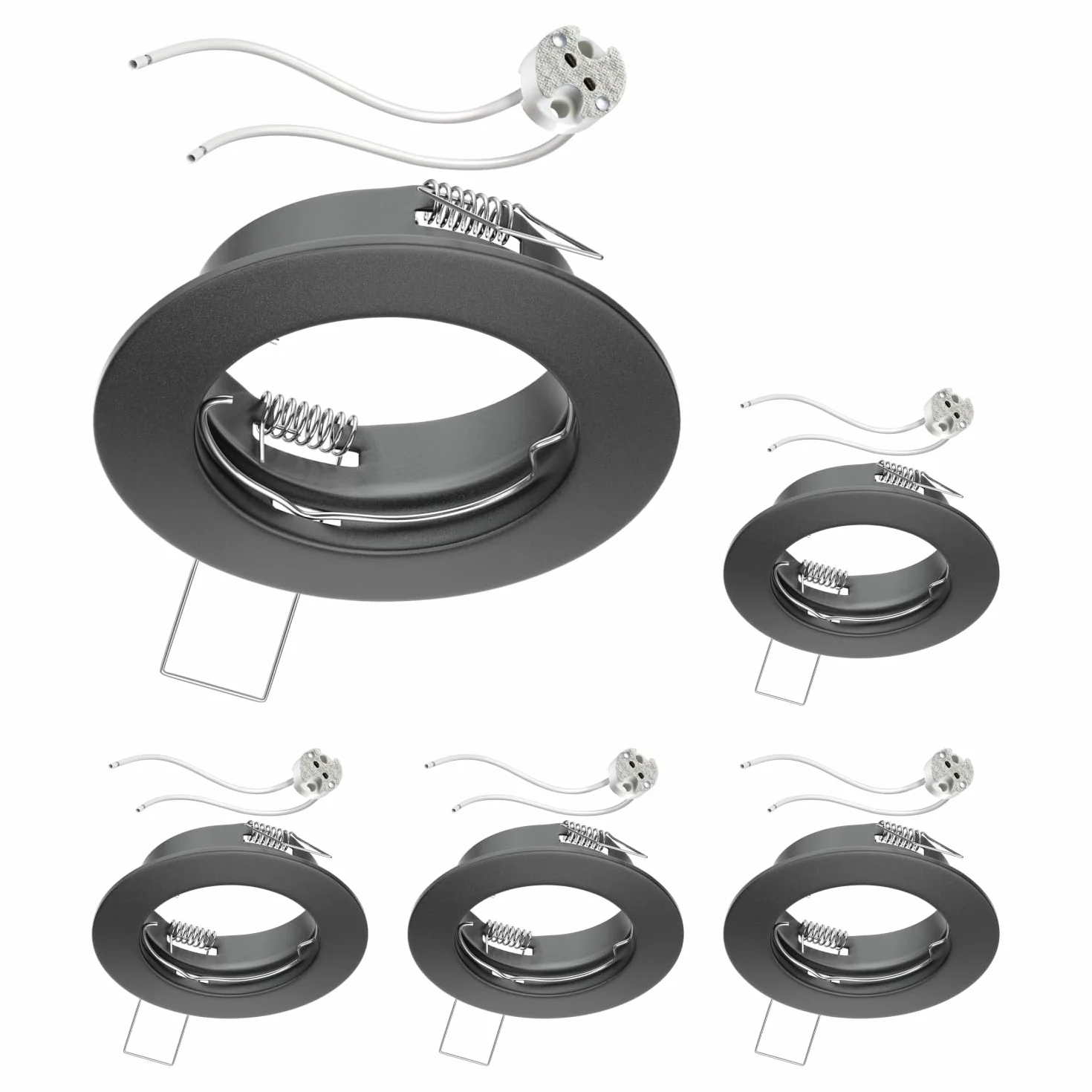 ledscom.de 5 sztuk Sufitowa ramka do zabudowy FERE ramka do zabudowy antracyt mat (LED/halogen/MR16/50mm) z gniazdem GU5.3
