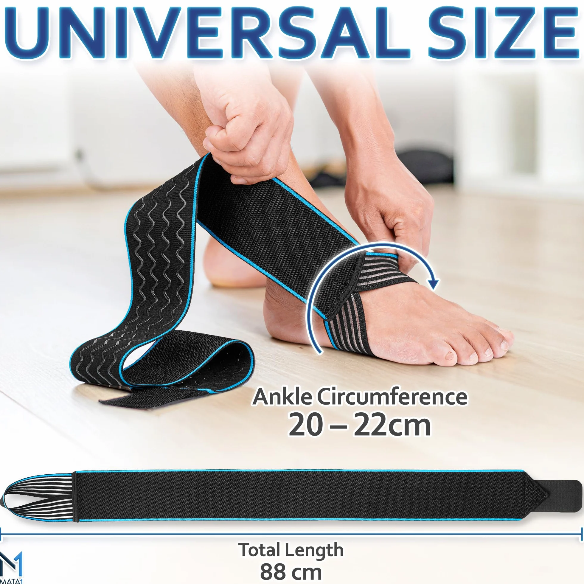Ankle Brace for Men and Women - Black/Blue - Foot Wrap for Plantar Fasciitis, Sprain, Achilles and Tendonitis Support - Adjustable Compression Sleeve