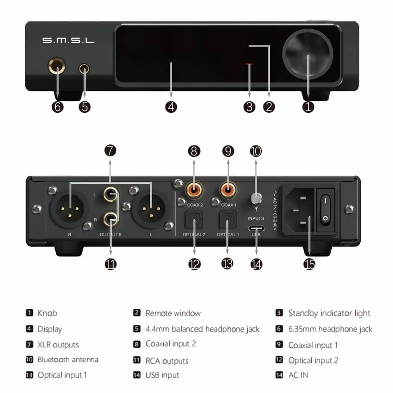S.M.S.L RAW MDA1 Dual ES9039Q2M dekoder MQA MQA-CD LDAC Hi-Res DAC z pilotem zdalnego sterowania