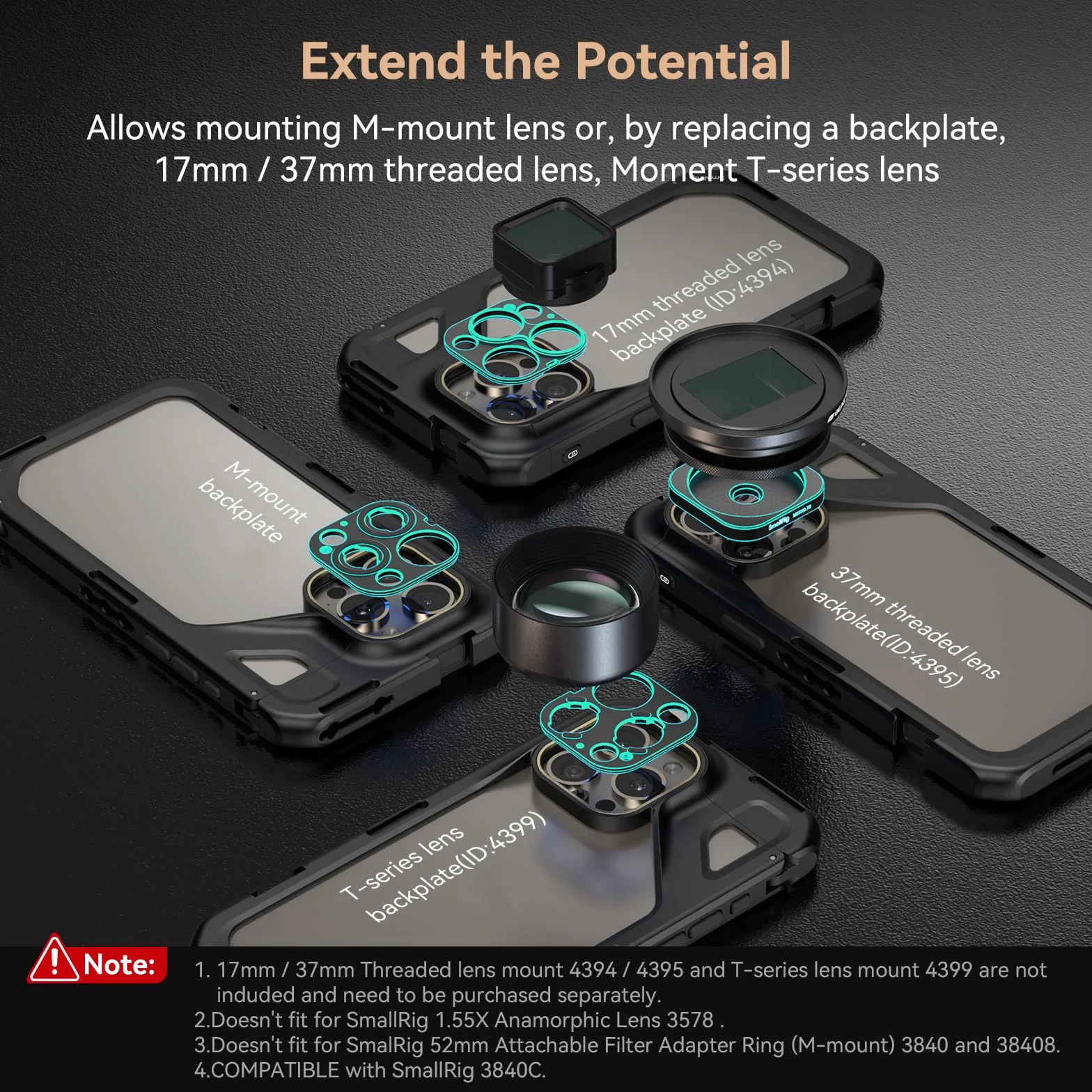 SMALLRIG Zestaw z podwójną podręczną obudową telefoniczną do iPhone 15 Pro, z bezprzewodowymi uchwytami z szybkozłączką, adapterem filtra 67 mm, zestawem do mobilnego zestawu - 4397B