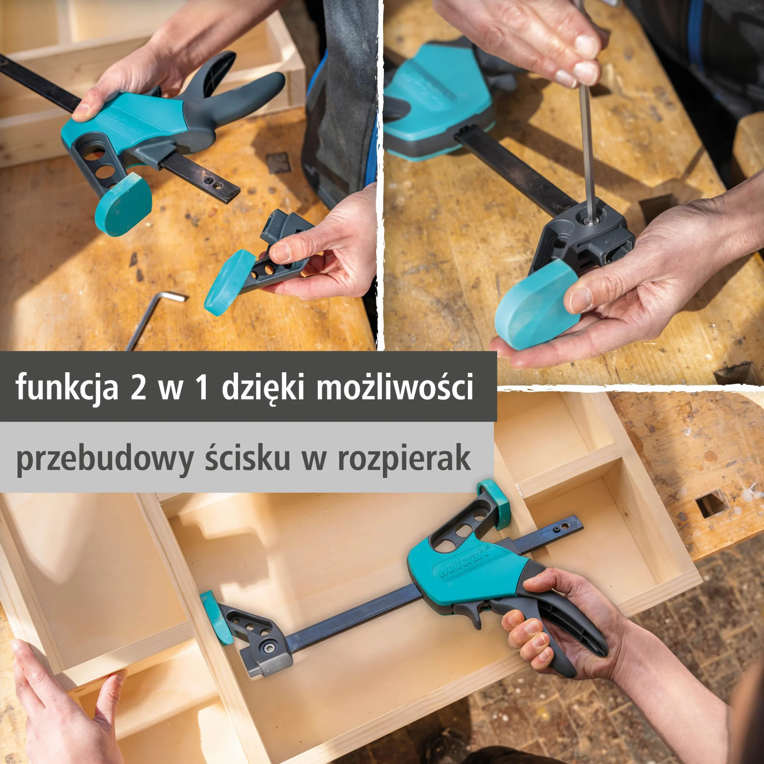 wolfcraft Ścisk jednoręczny EHZ „Easy” 75 mm - 300 mm I 3021000 I Ścisk jednoręczny do komfortowej pracy