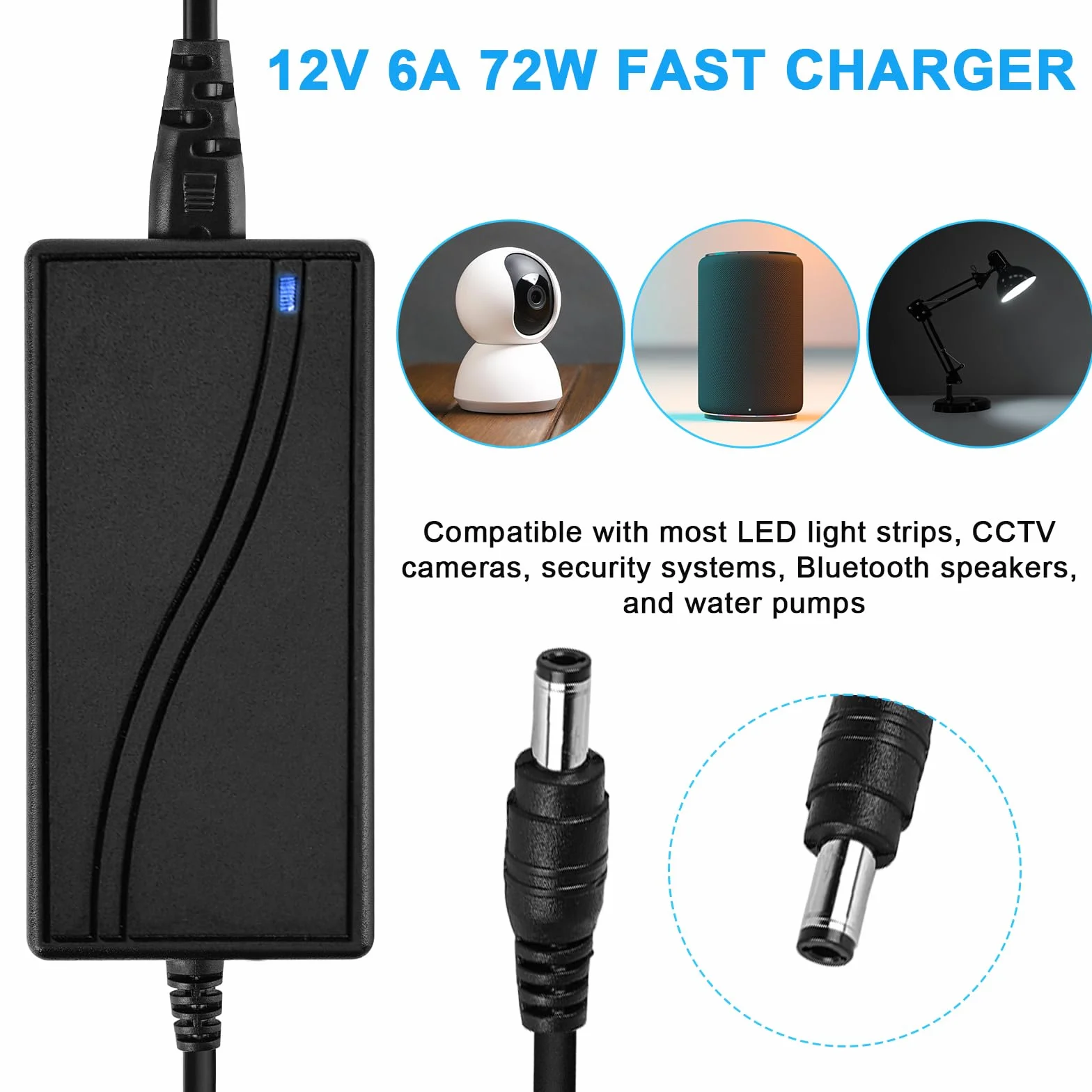 Zasilacz sieciowy 12 V 6 A Ac Dc adapter: 12 V LED transformator zasilacz sieciowy LED 72 W LED Strip zasilacz do taśm świetlnych LED, monitorów, telewizorów, wzmacniaczy, systemu kamer, wtyczka Euro