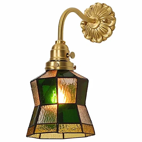 Lampa ścienna retro mosiężne kinkiety wewnętrzne E27 kreatywny salon metalowa dekoracja domu vintage kinkiet ścienny z witrażem abażur do jadalni lampa B (A)