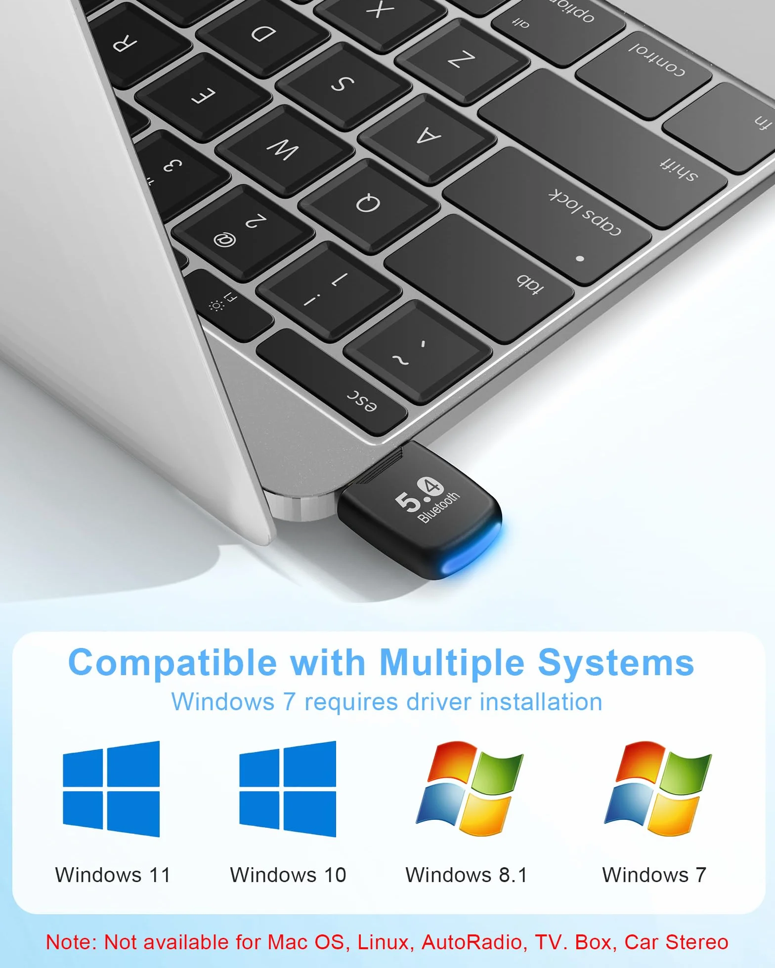 Adapter USB Bluetooth 5.4, RENGOGA Bluetooth do adaptera Dongle PC, odbiornik USB do kontrolera klawiatury myszy słuchawki dla Windows 11/10/8.1/7
