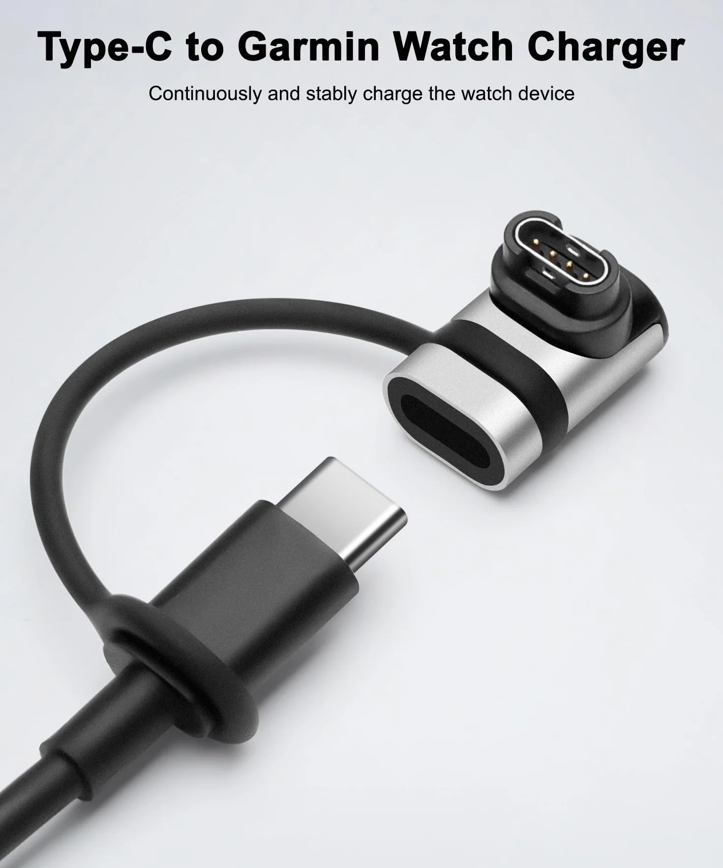 Adaptery ładowarki do zegarków (2 sztuki), złącze ładowania typu C żeńskie na męskie kompatybilne z Garmin Fenix 7/7S/7X/6/6X/6S i More-Siliver