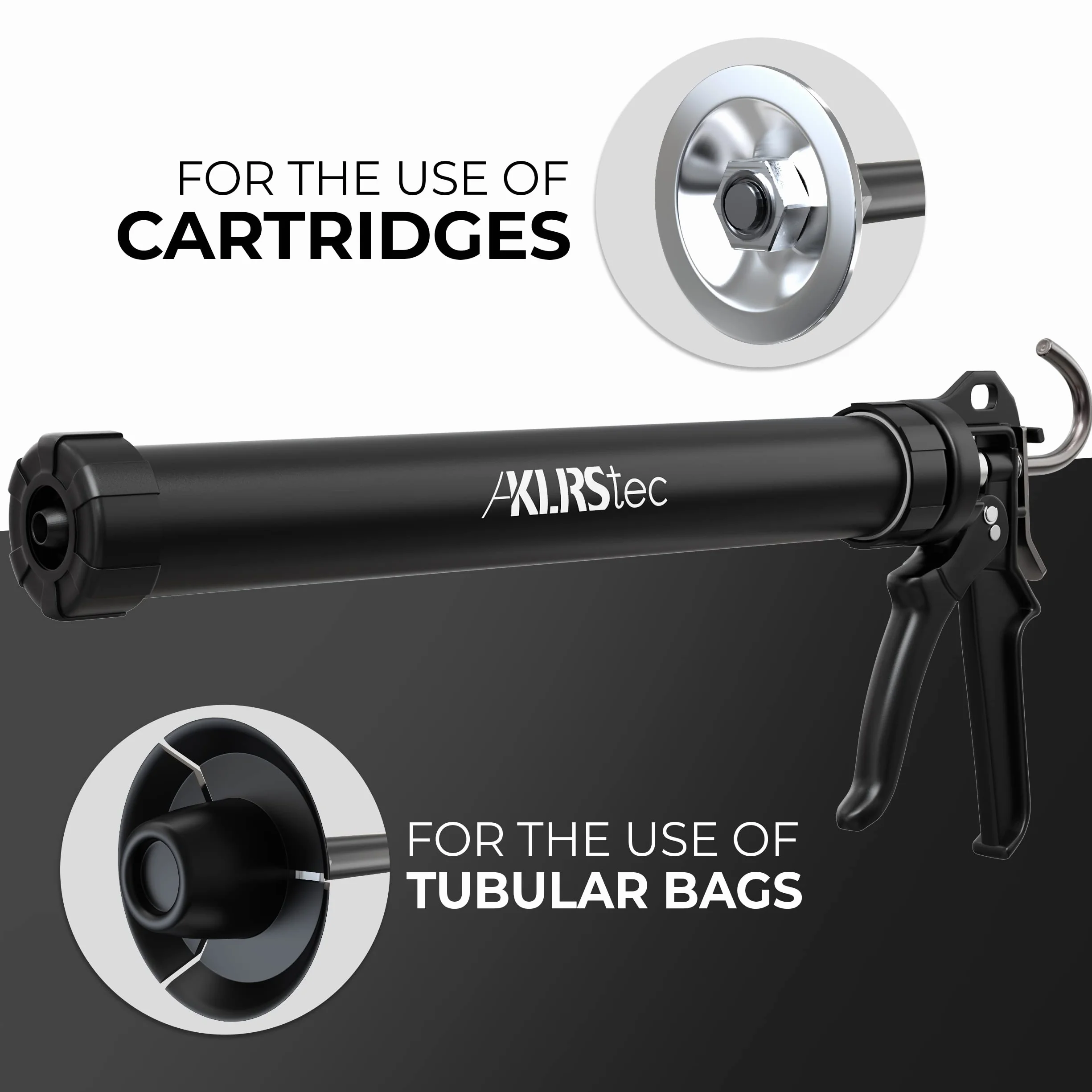 KLRS tec PRO XL 600 ml prasa do kartuszy z metalu – zamknięty profesjonalny pistolet na kartusze 4K do wszystkich powszechnie stosowanych wkładów uszczelniających i klejowych 310-600 ml (silikon,