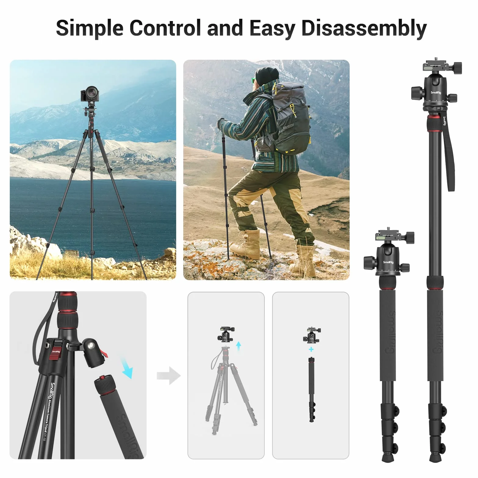 SMALLRIG 71" statyw fotograficzny składany aluminiowy, głowica kulowa 360°, ładowność 15 kg