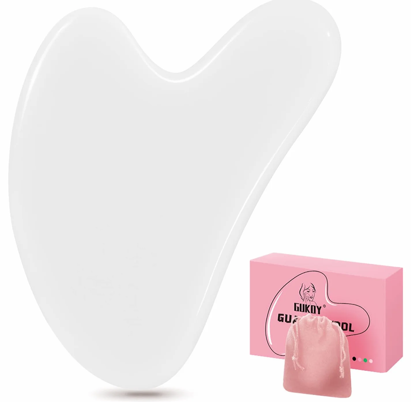 Gua Sha narzędzie do twarzy, deska guasha, naturalny kamień jadeitowy do terapii akupunkturowej SPA, leczenia punktów spustowych, łagodzi napięcia mięśni, zmniejsza obrzęki (biała)