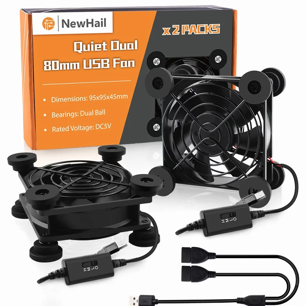 Mini wentylator USB 80 mm, sterowanie wieloma prędkościami, redukcja ciepła do routera, konsoli do gier, telewizora, odbiorcy, modemu, DVR, kabiny AV, 2 szt