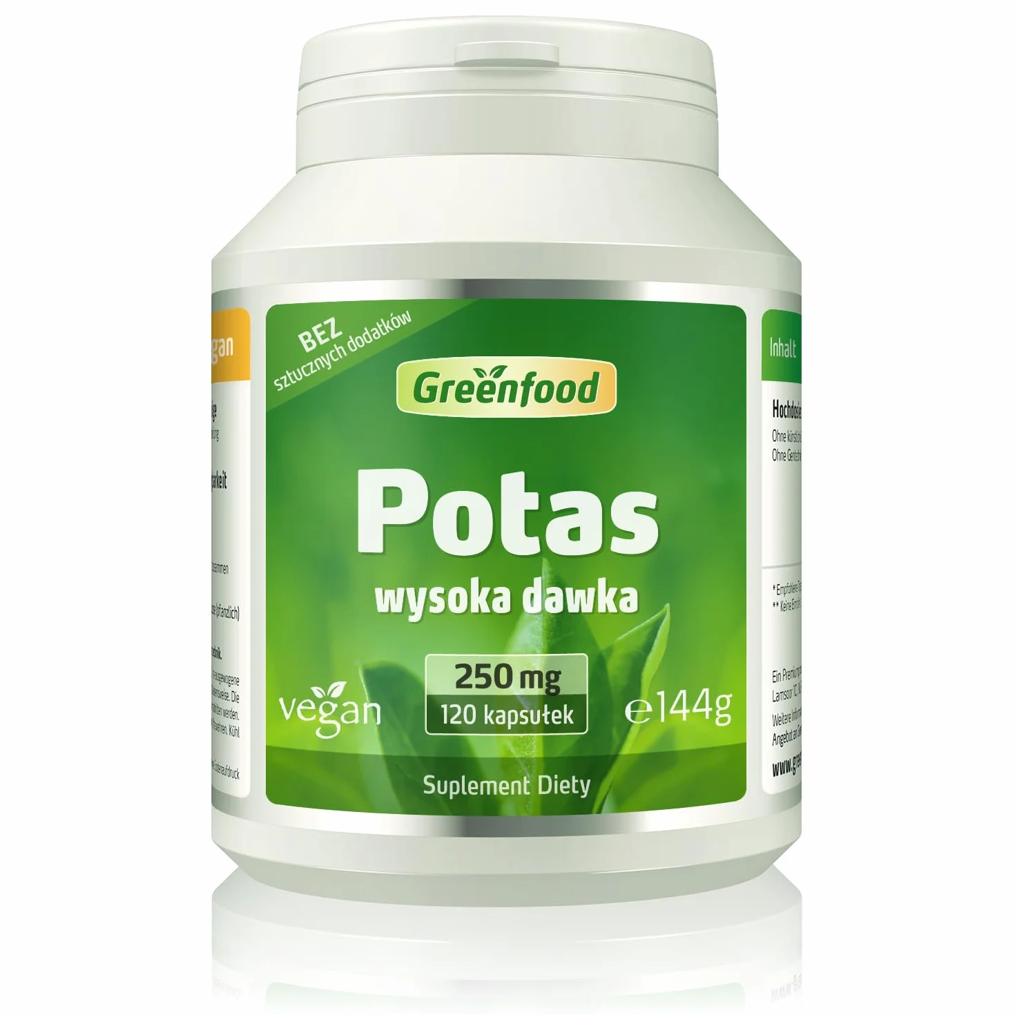 Greenfood Potas, 250 mg, 120 tabletek - wspomaga prawidłowy układ nerwowy, pracę mięśni i ciśnienie krwi. BEZ sztucznych dodatków. Bez technologii genetycznej. Wegańskie.