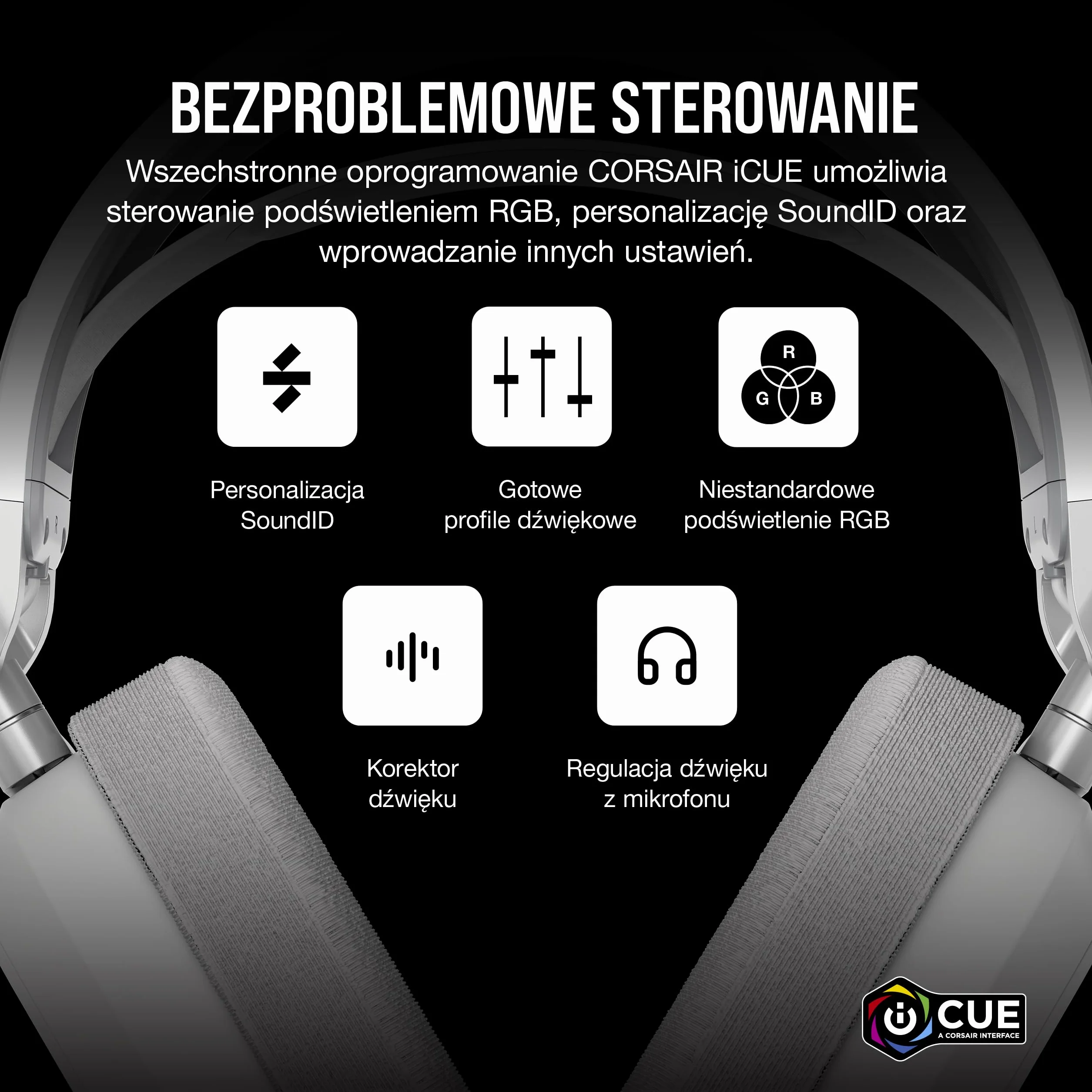 Corsair HS80 MAX WIRELESS Wieloplatformowy Zestaw Słuchawkowy do Gier Bluetooth Dolby Atmos Biały