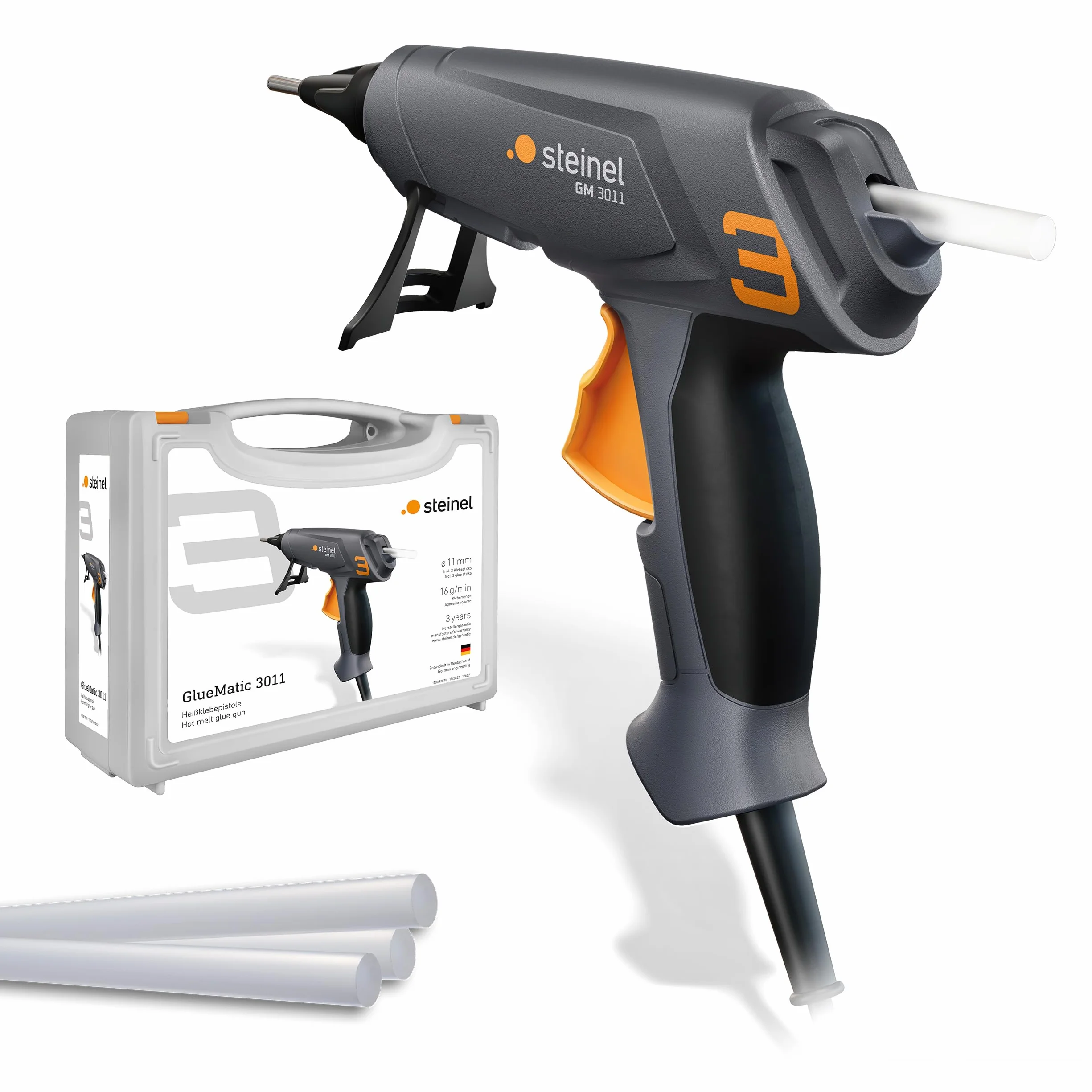 Steinel GlueMatic 3011 Pistolet do kleju, w tym. sztyfty kleju 11mm, wymienna dysza, idealna do napraw i majsterkowania