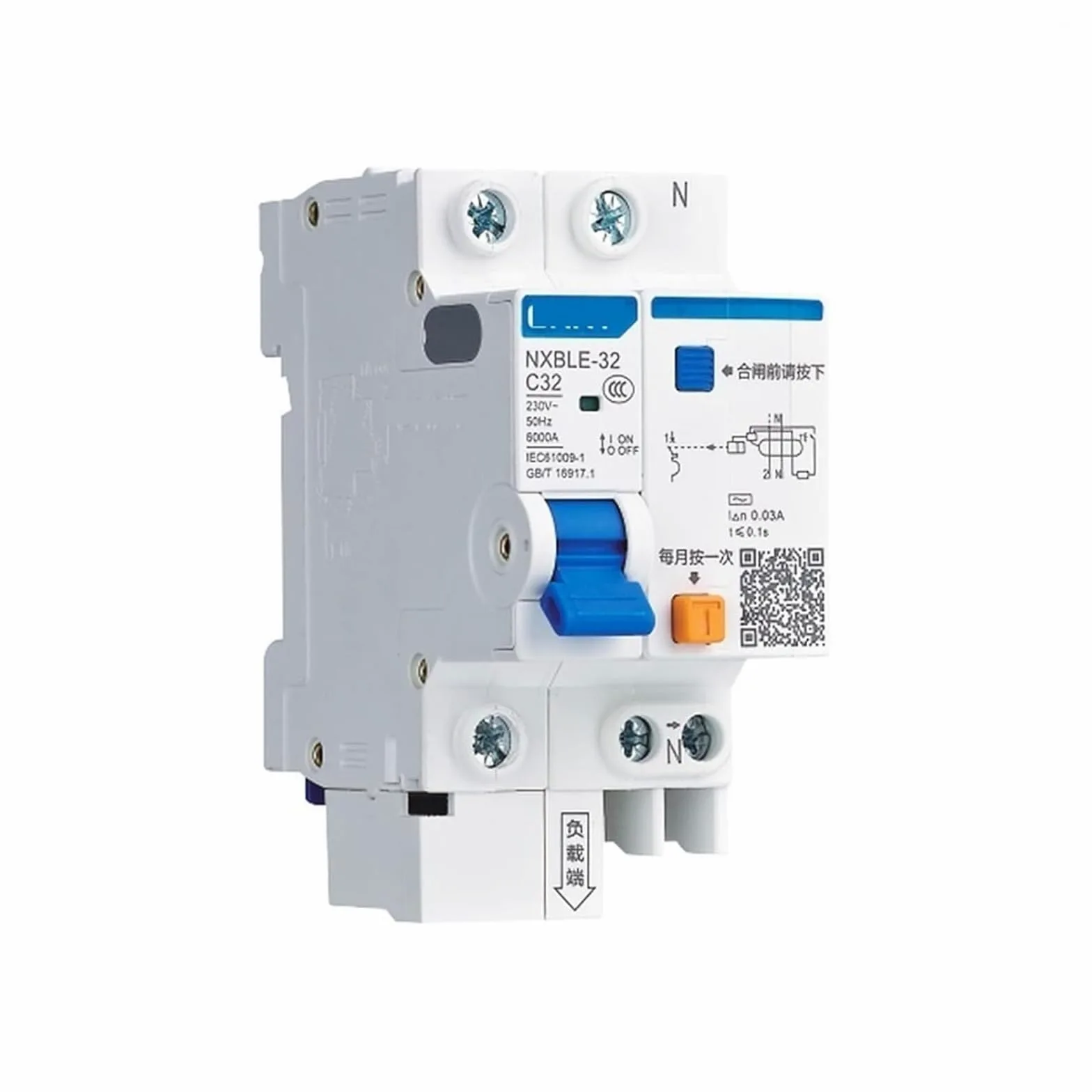 Wyłącznik automatyczny AC230/400V NXBLE32/63/125C typ przeciążenia zwarcie 25 32 40 50 63 80 100 A prąd resztkowy działanie 1 szt. kolor: 1P N rozmiar: NXB (3P N, NXBLE-32 C20)