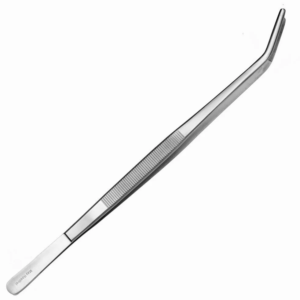 May - Zestaw – 10 x uniwersalna pęseta 30 cm – pęseta domowa – wygięta – okrągła końcówka – obrębiona wewnątrz – stal nierdzewna